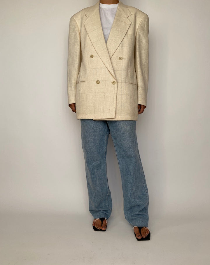 VINTAGE CREAM OVERSIZED CHECKED BLAZER 2503