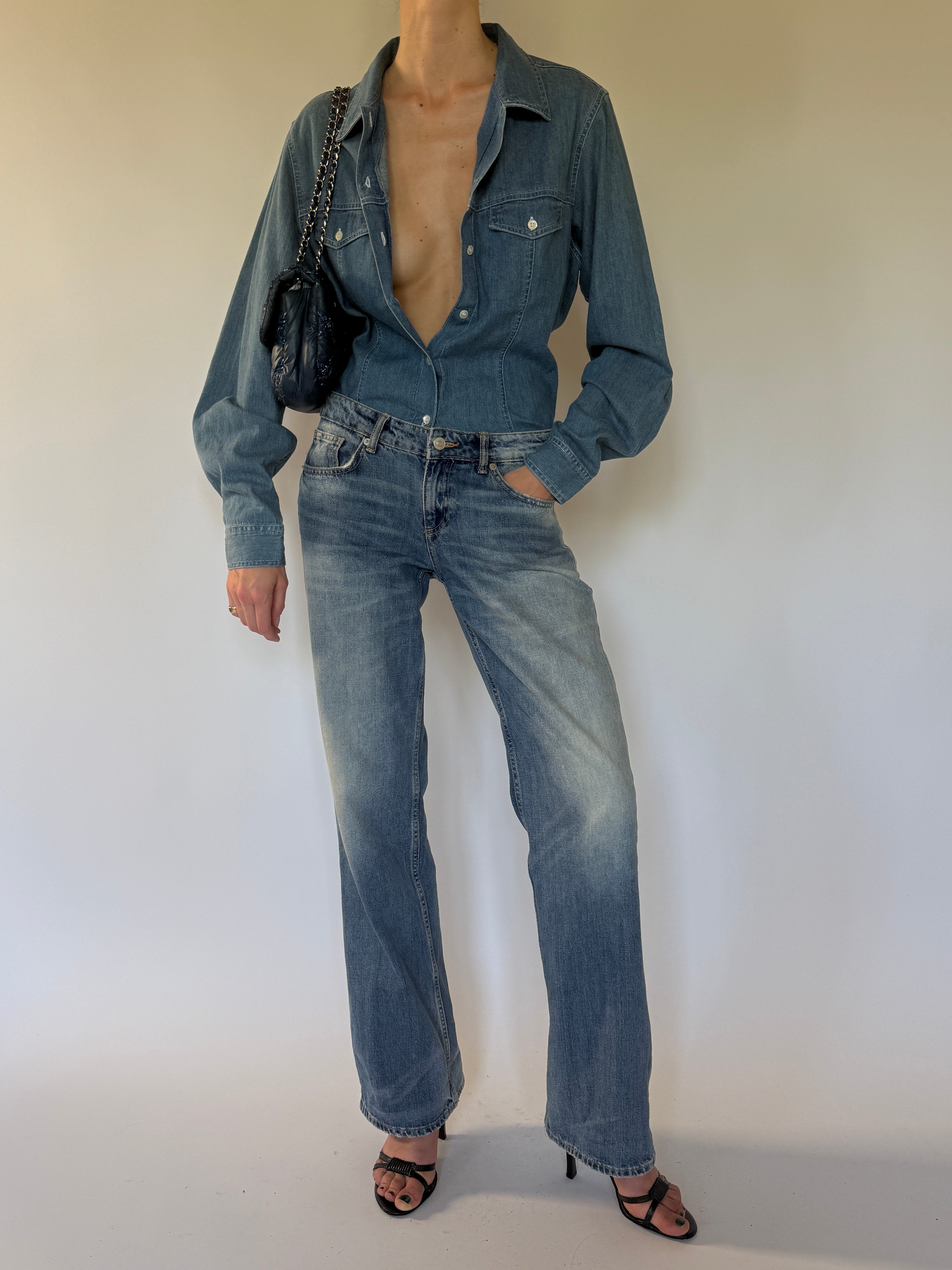 Vintage blue denim shirt front view