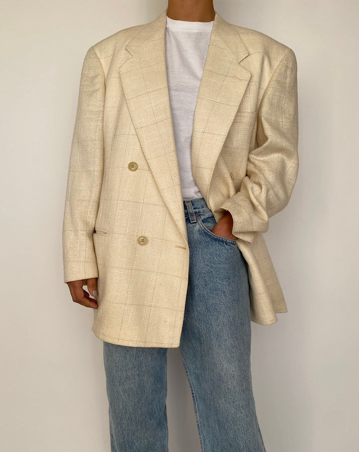 VINTAGE CREAM OVERSIZED CHECKED BLAZER 2503