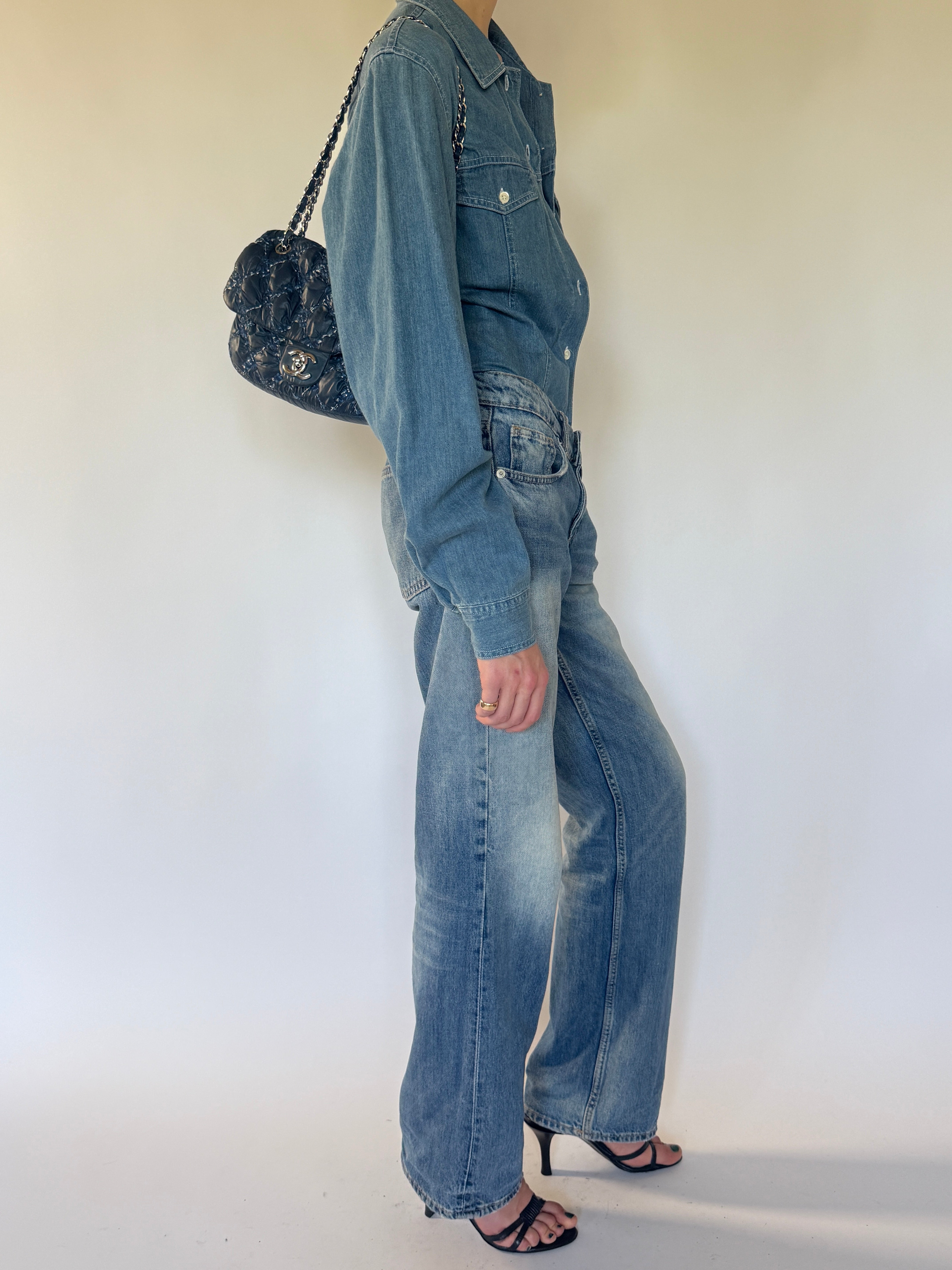 Vintage blue denim shirt side view