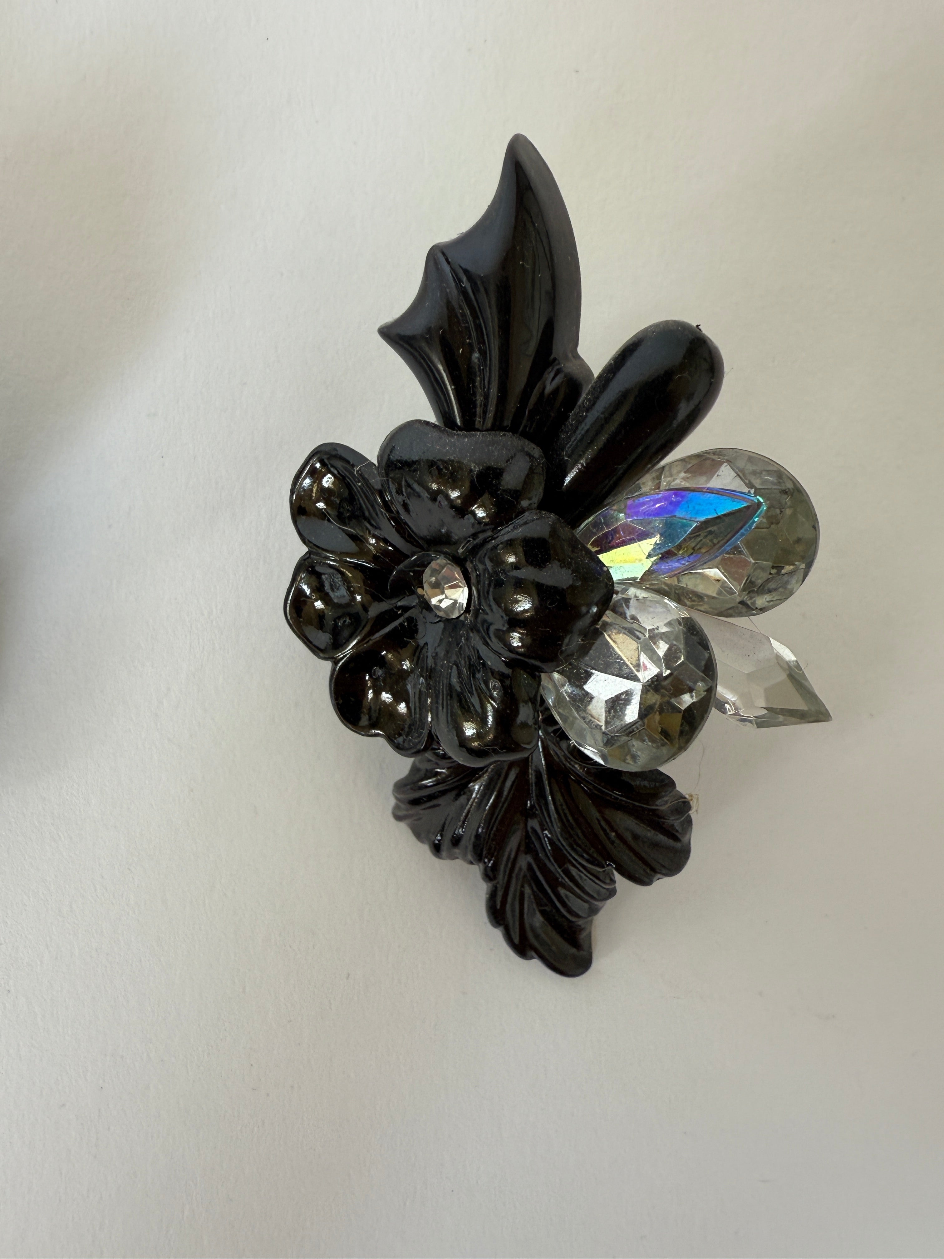 Vintage Floral Crystal Earrings Black