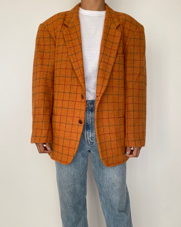 VINTAGE ORANGE CHECKED BLAZER 2506