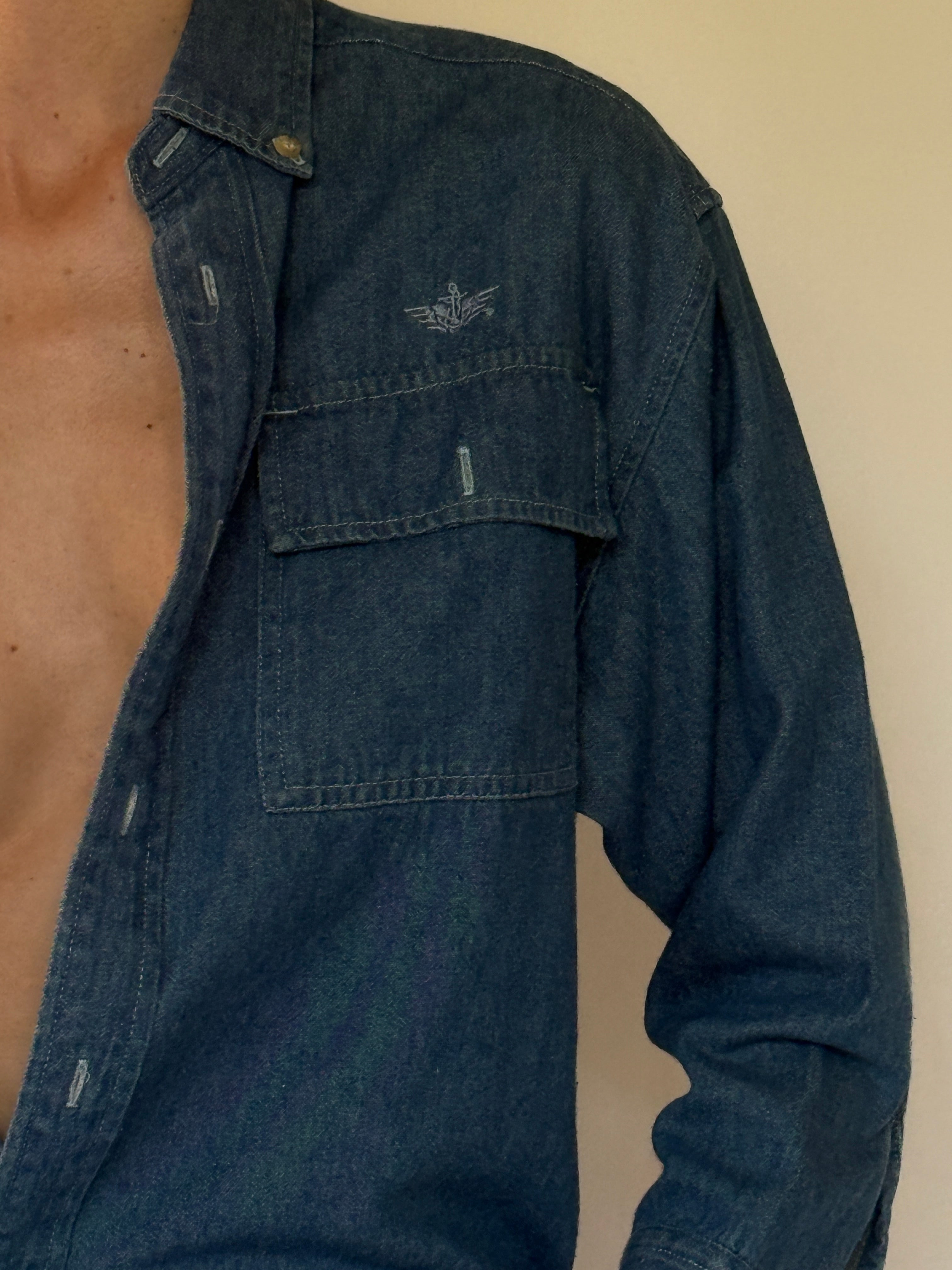 Vintage denim shirt embroidered logo detail