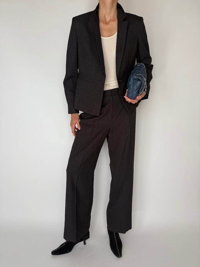 Vintage Two-Piece Suit Pinstripe Dark Brown 5918