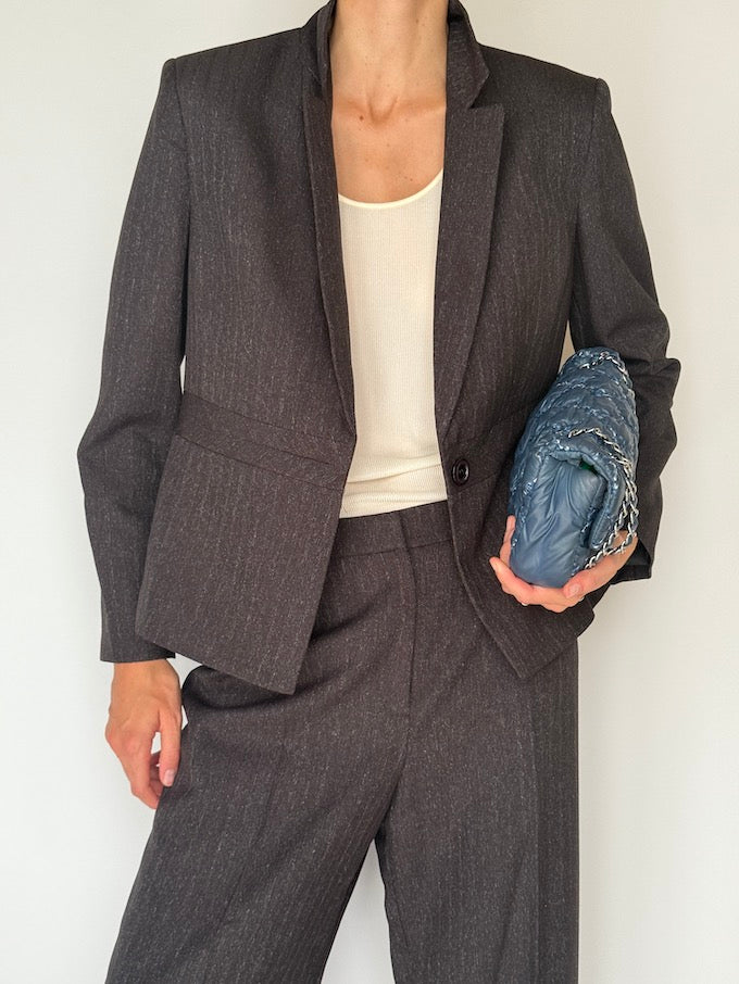 Vintage Two-Piece Suit Pinstripe Dark Brown 5918