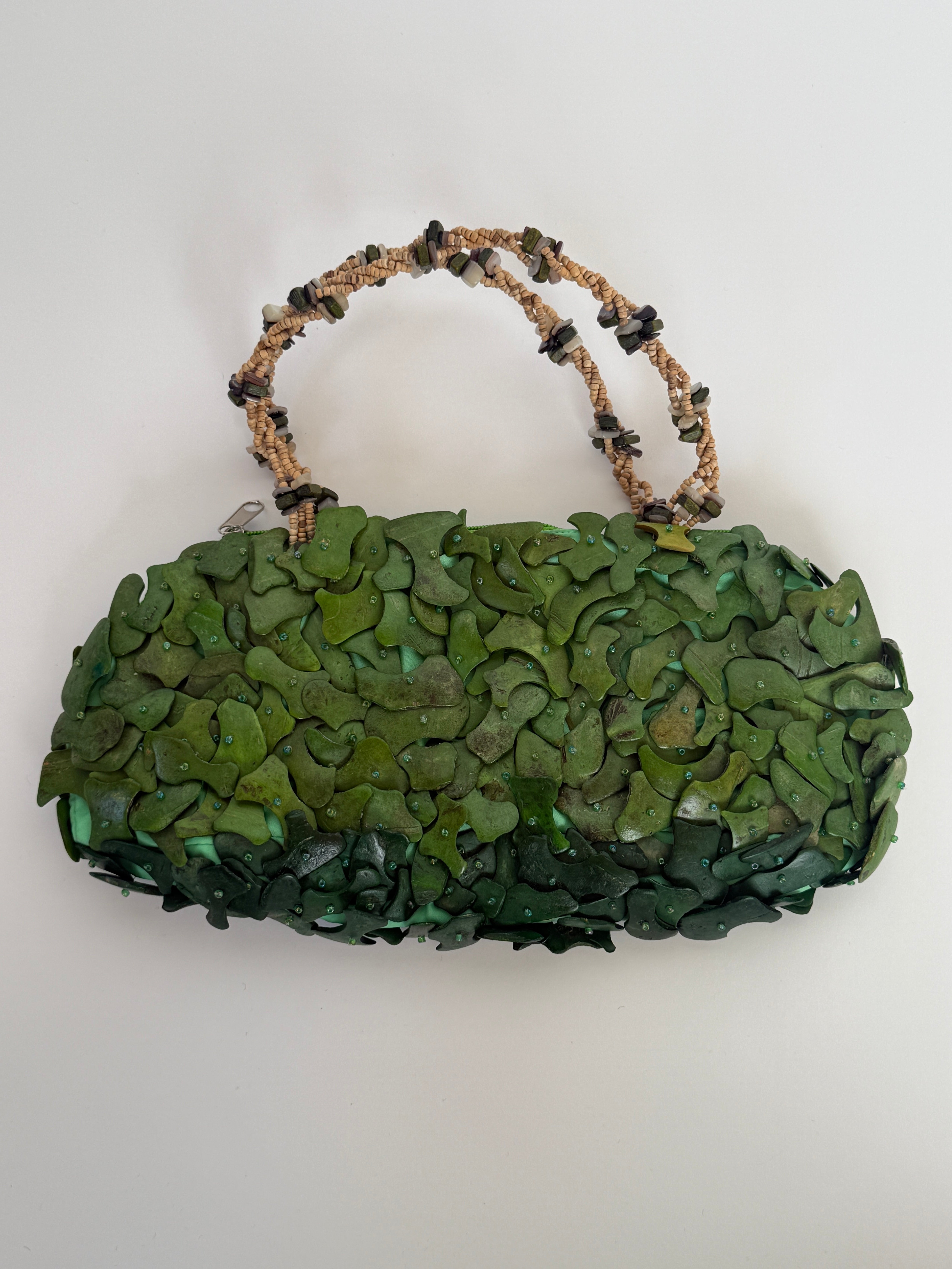 Vintage green mixed-media handbag back view