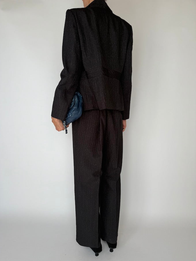 Vintage Two-Piece Suit Pinstripe Dark Brown 5918