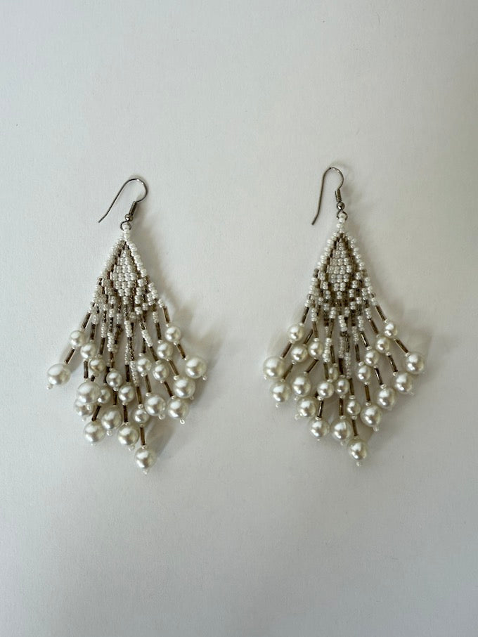 Vintage Beaded Pearl Fringe Earrings