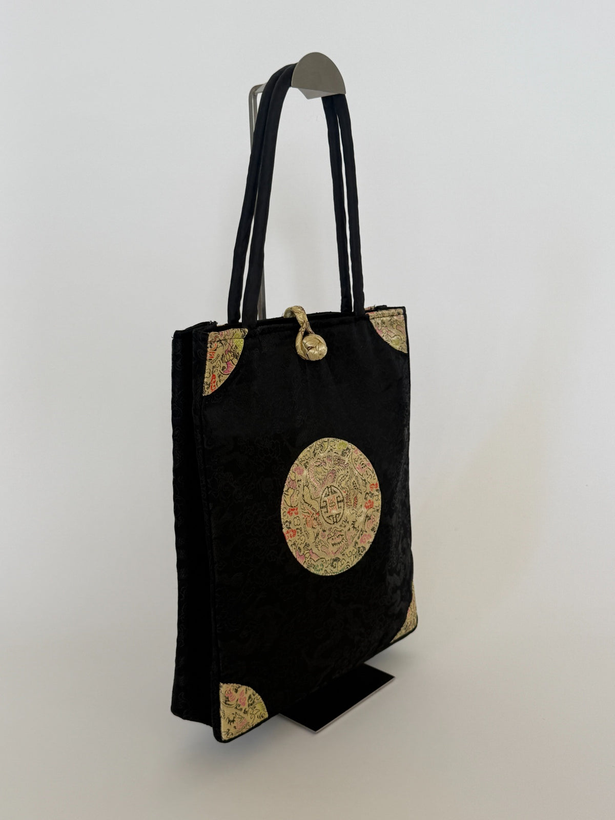 Vintage Black Brocade Tote Bag 8423