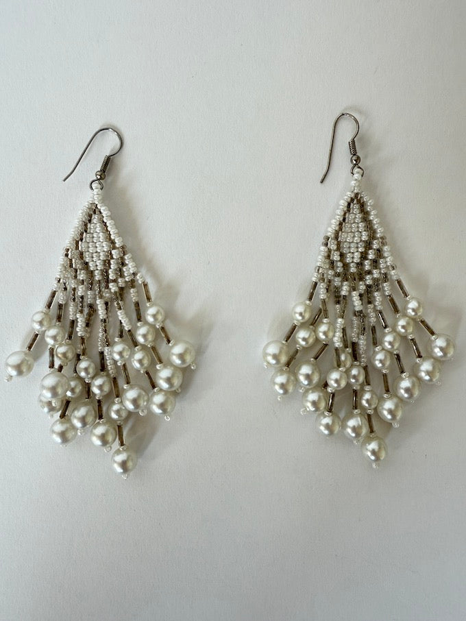 Vintage Beaded Pearl Fringe Earrings