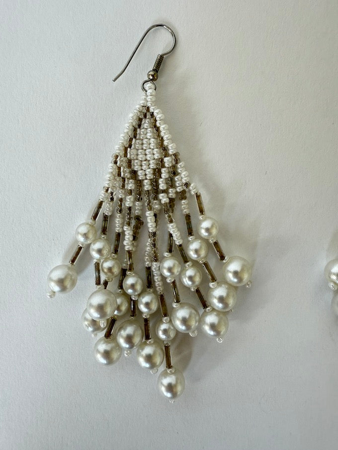 Vintage Beaded Pearl Fringe Earrings