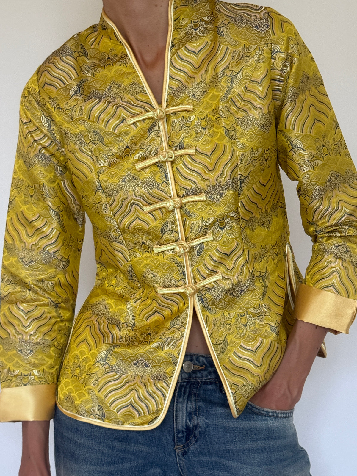 Vintage Brocade Frog Closure Jacket Golden Yellow 8147