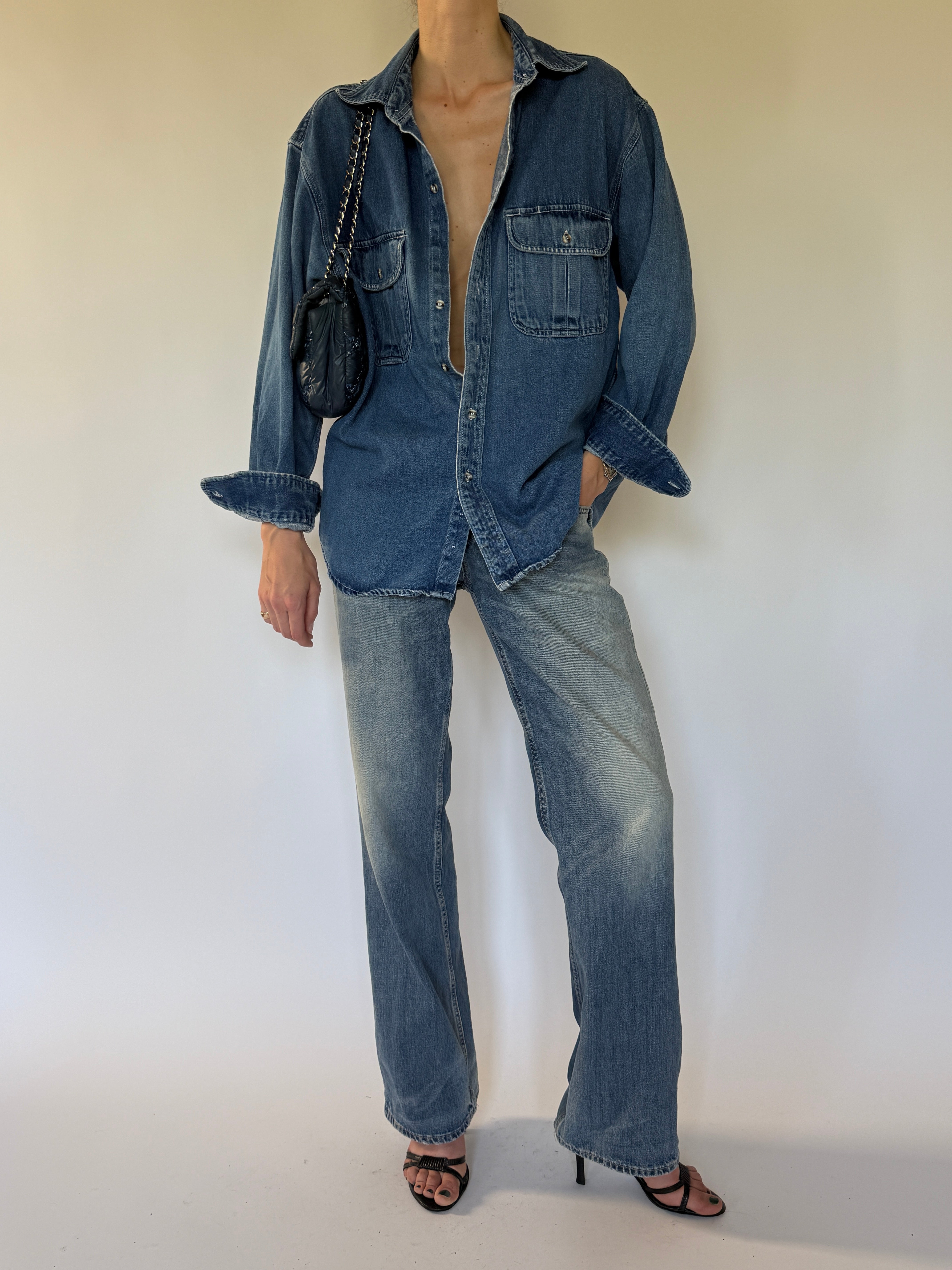 Vintage oversized denim shirt front view