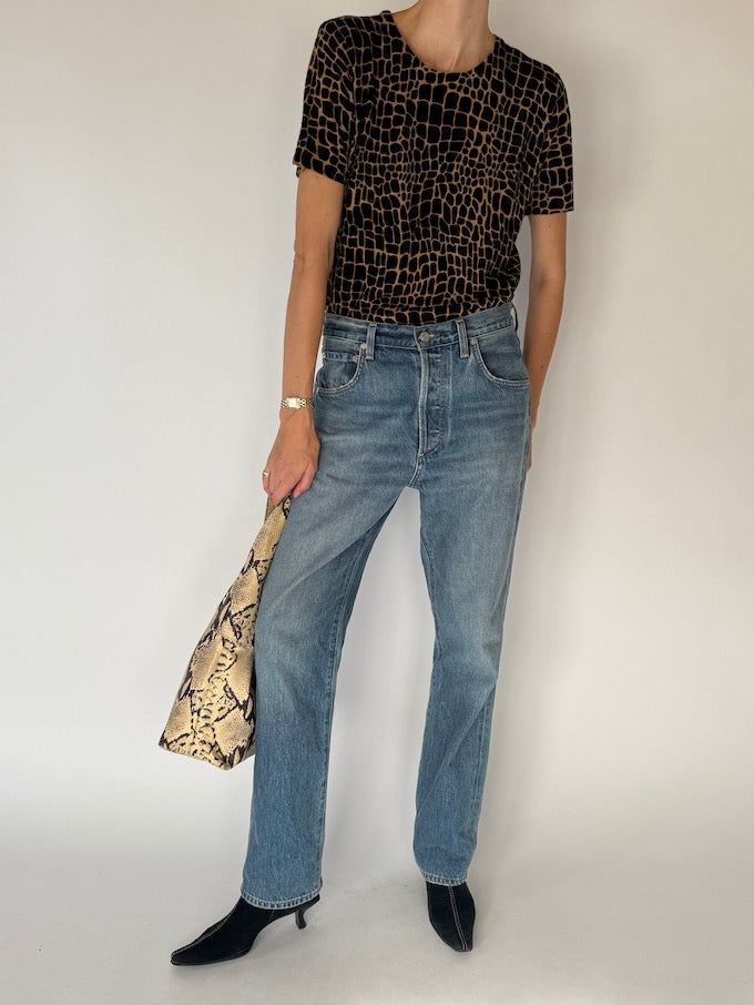 Vintage Croc-Texture Knit Tee Brown 6603