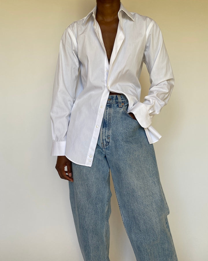 VINTAGE WHITE BUTTON DOWN LONG-SLEEVE SHIRT 3978