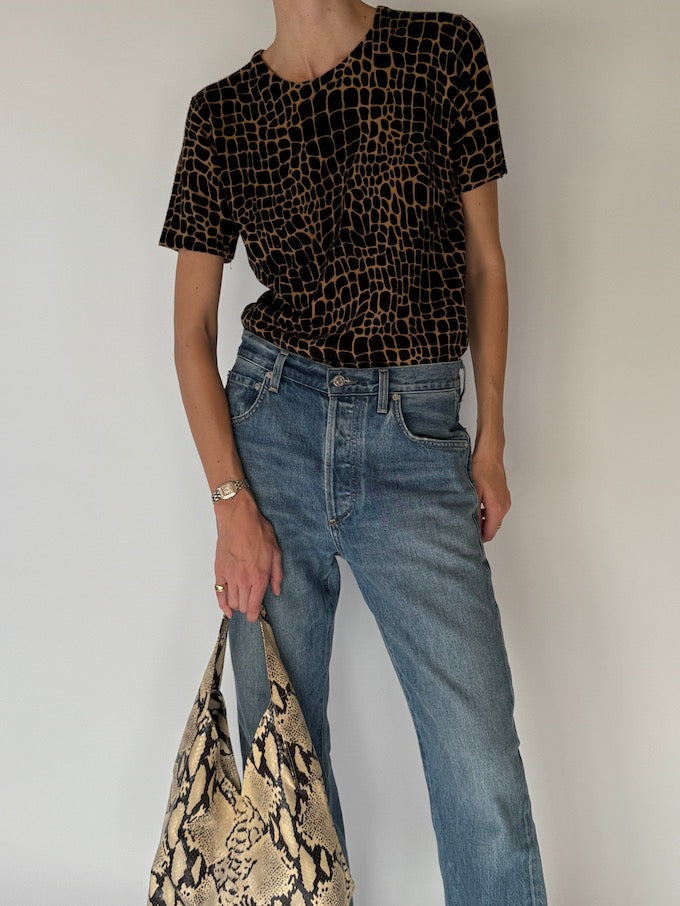 Vintage Croc-Texture Knit Tee Brown 6603