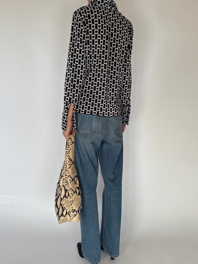 Vintage Geometric Print Blouse