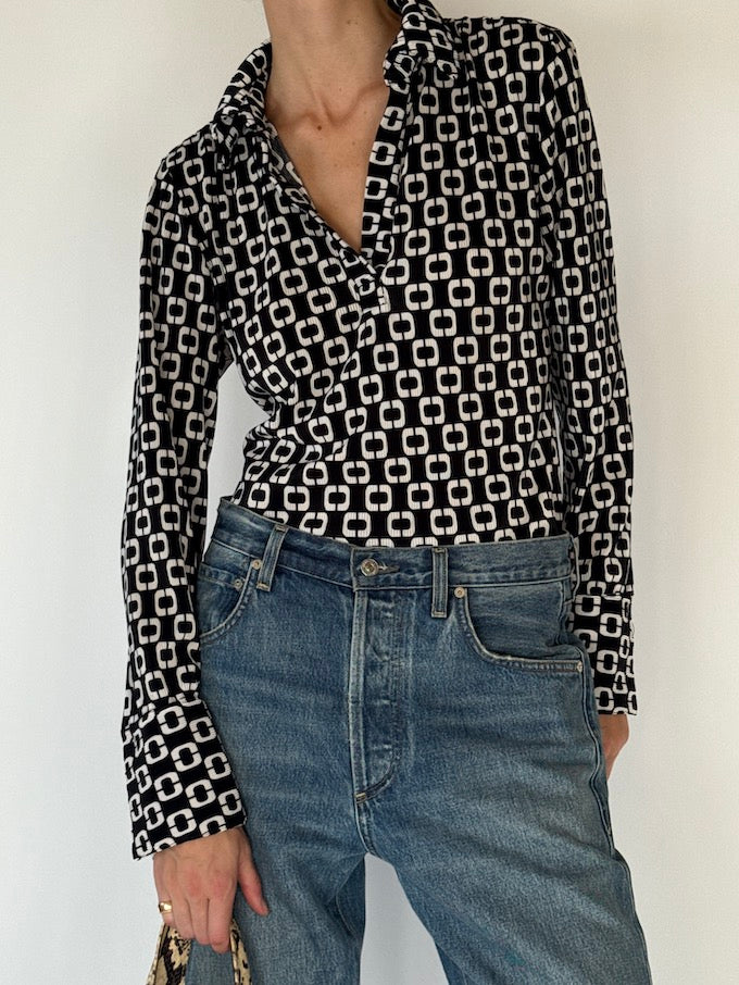 Vintage Geometric Print Blouse