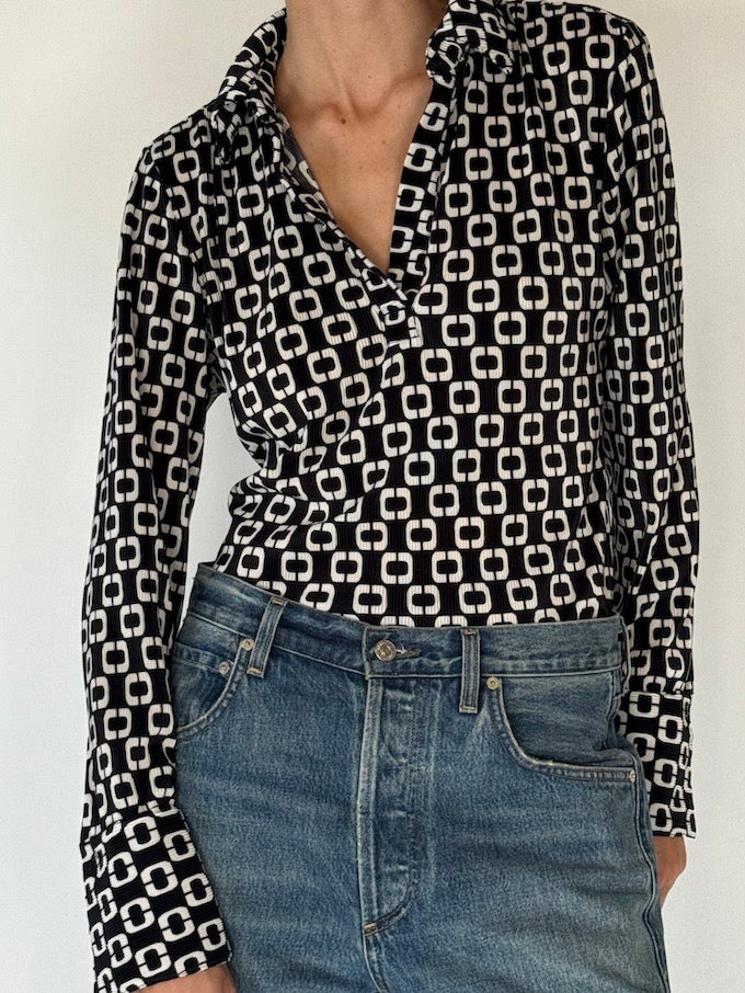 Vintage Geometric Print Blouse