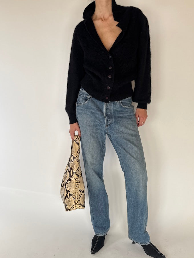 Vintage Black Button-Up Wool & Angora Cardigan