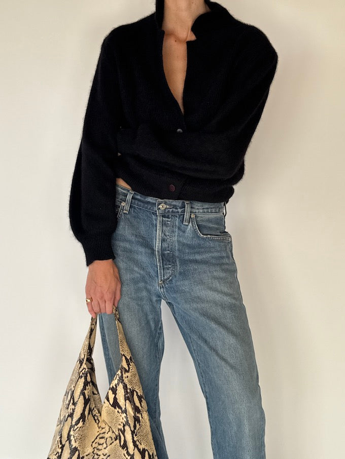 Vintage Black Button-Up Wool & Angora Cardigan