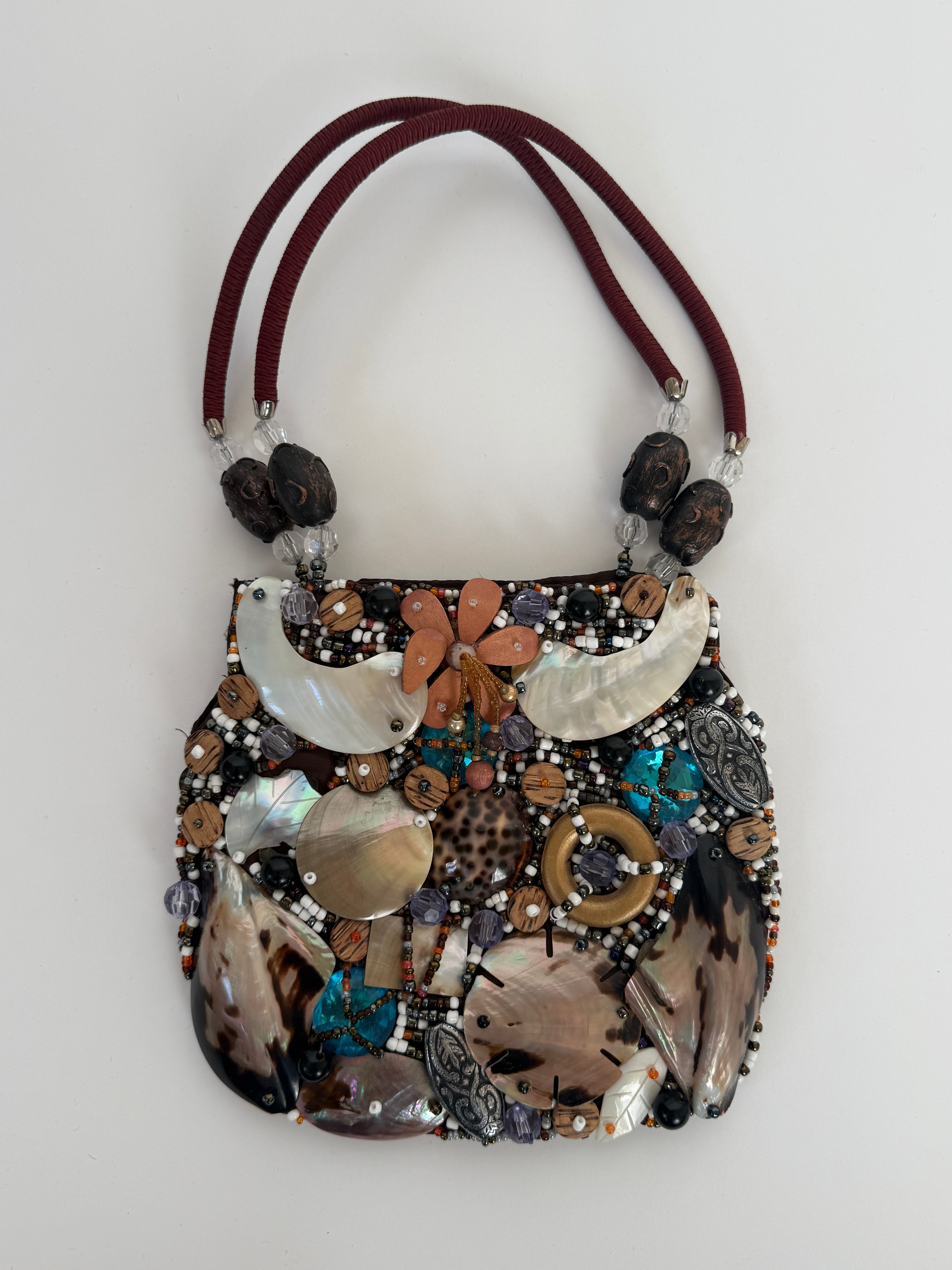 Vintage shell embellished mini handbag front view