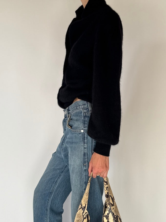 Vintage Black Button-Up Wool & Angora Cardigan