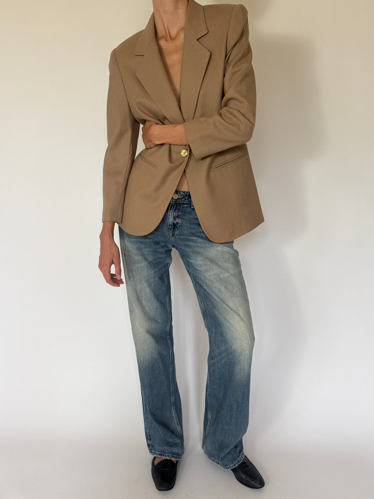 Vintage camel wool blazer front view