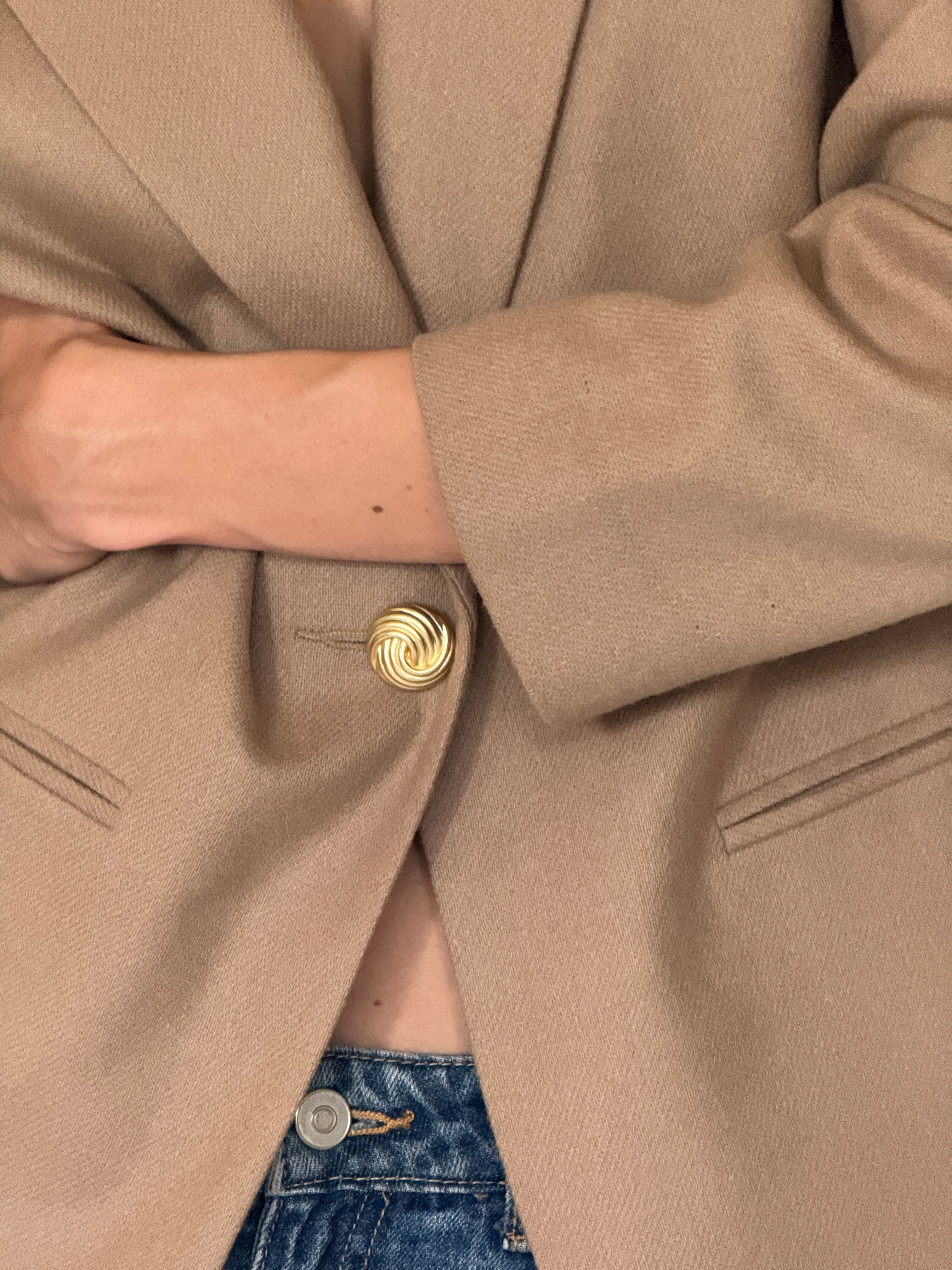 Vintage camel wool blazer fabric close-up