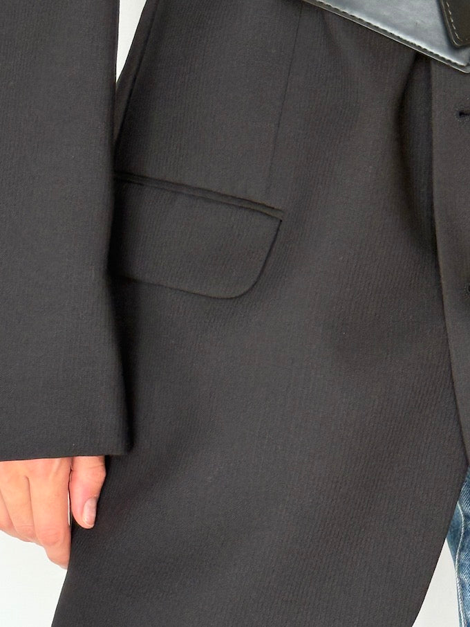 Vintage Oversized Faded Pinstripe Wool Blazer Black 5944