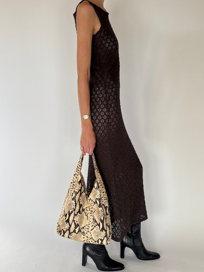 Vintage Chocolate Crochet Maxi Dress 6306