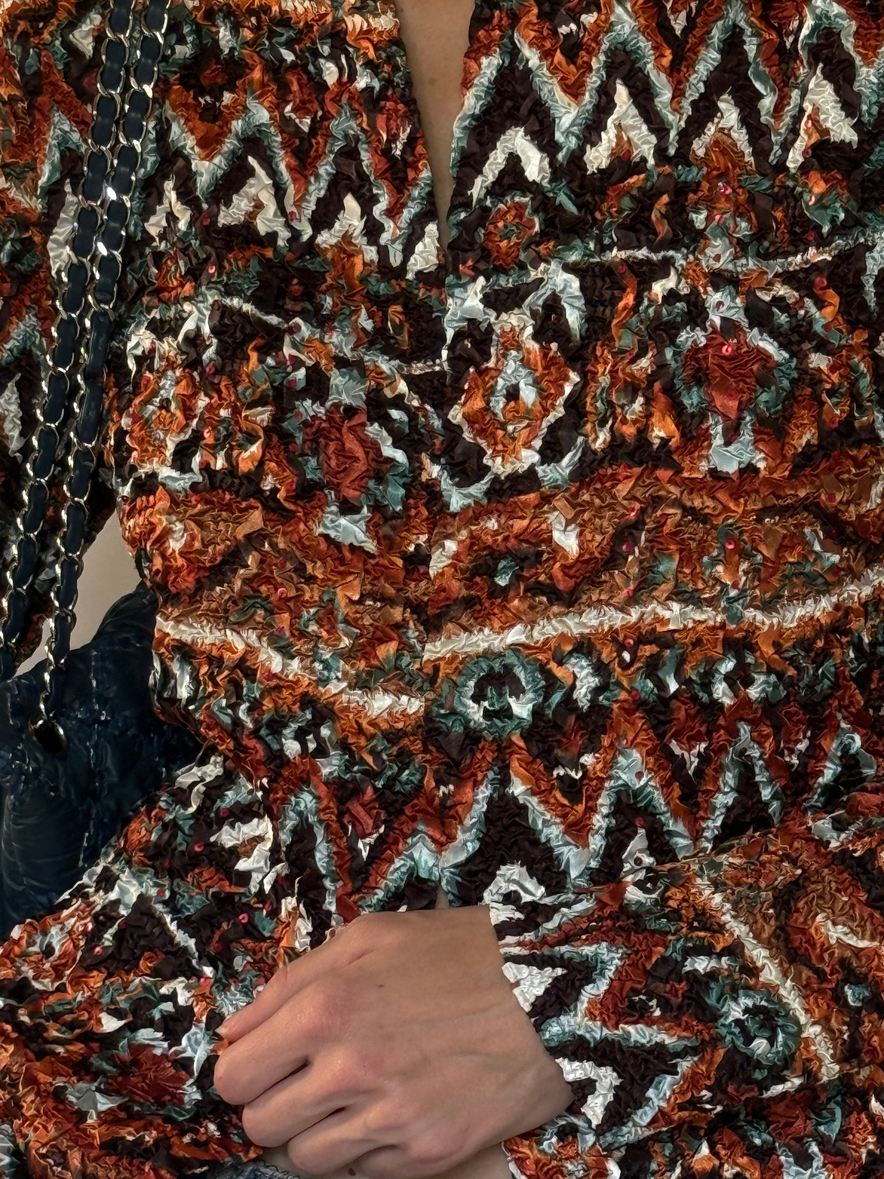 Vintage textured geometric fabric close-up