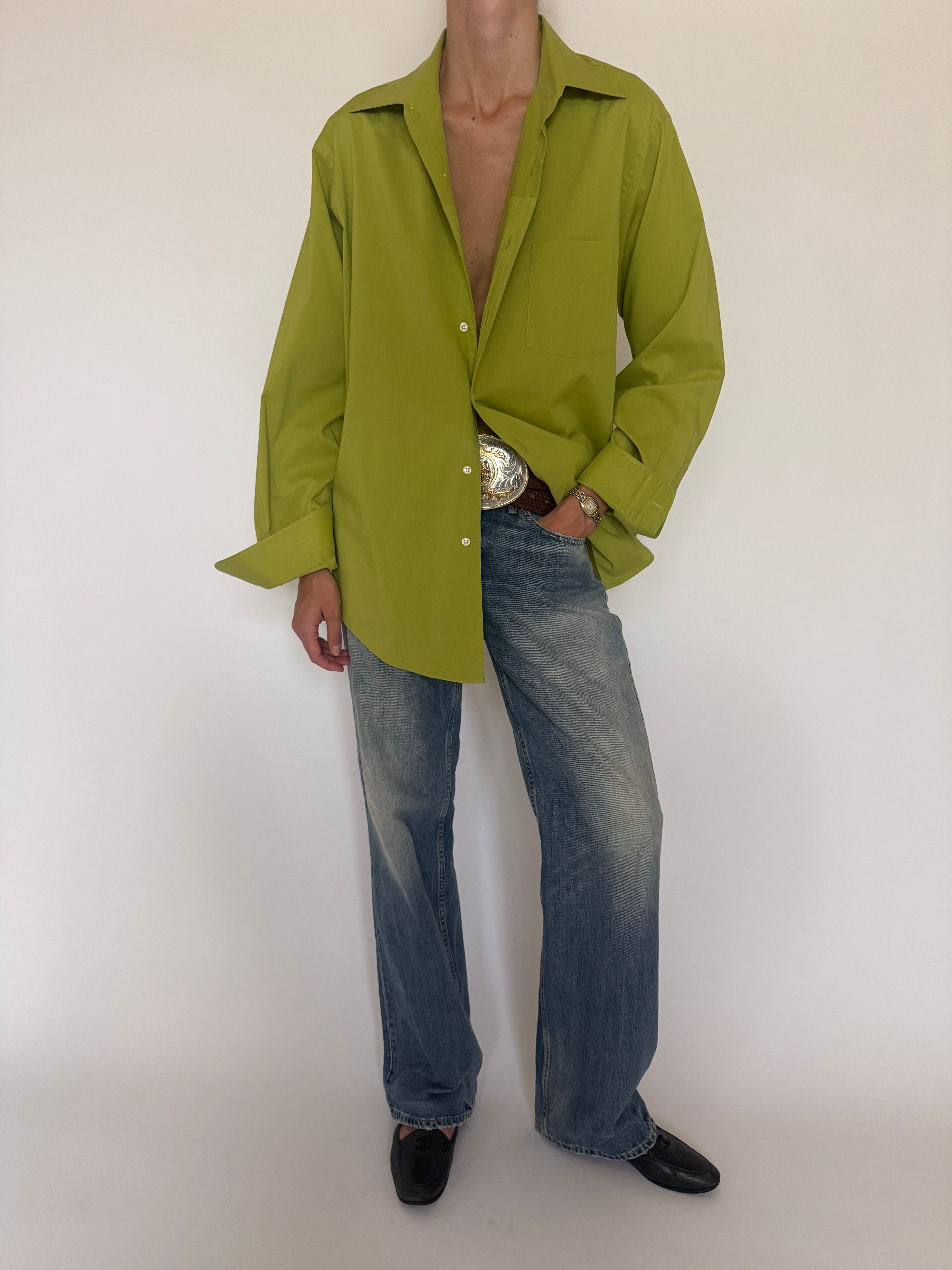 Vintage oversized button-up shirt chartreuse front view