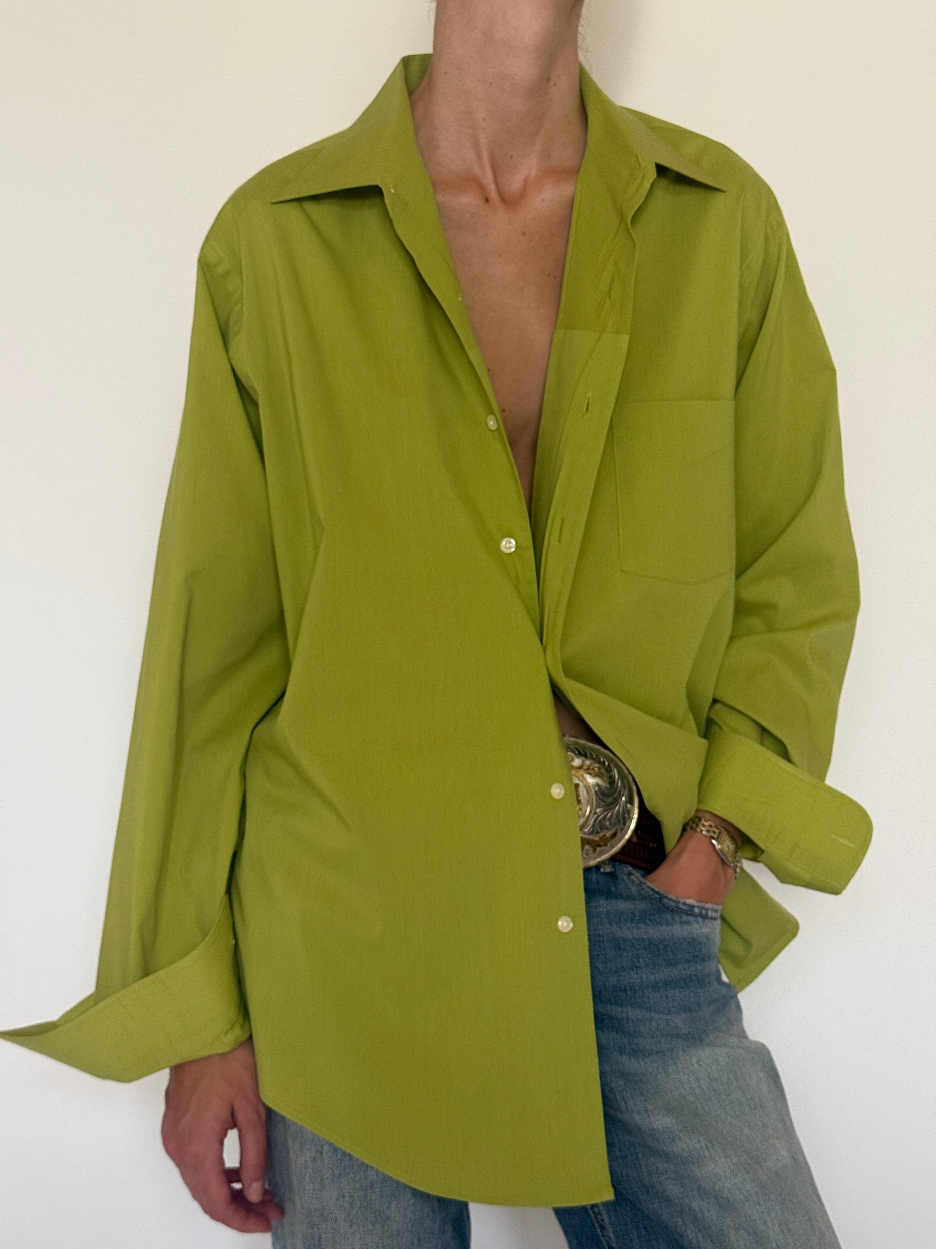 Vintage chartreuse shirt fabric close-up