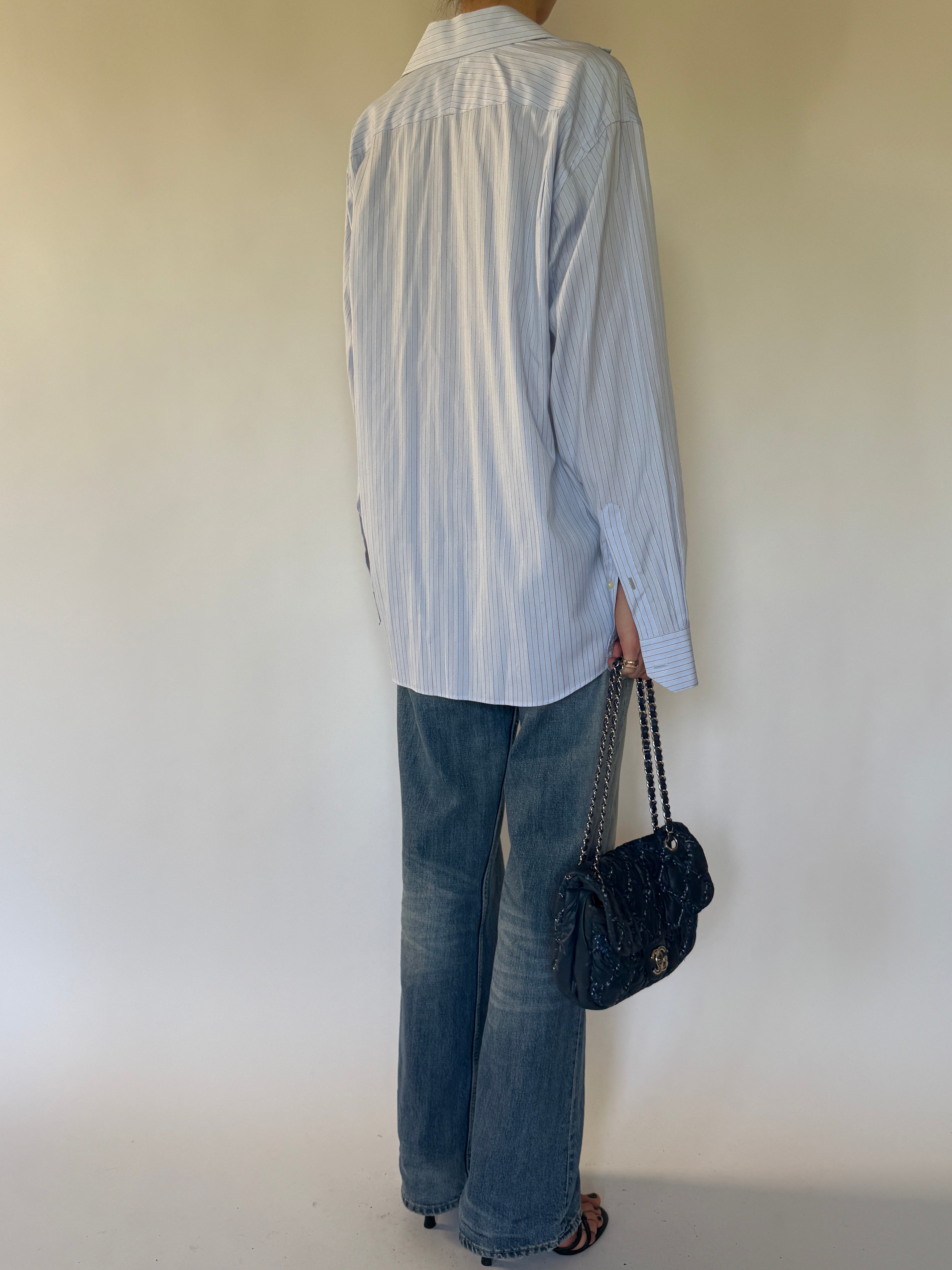 Vintage blue striped cotton shirt back view
