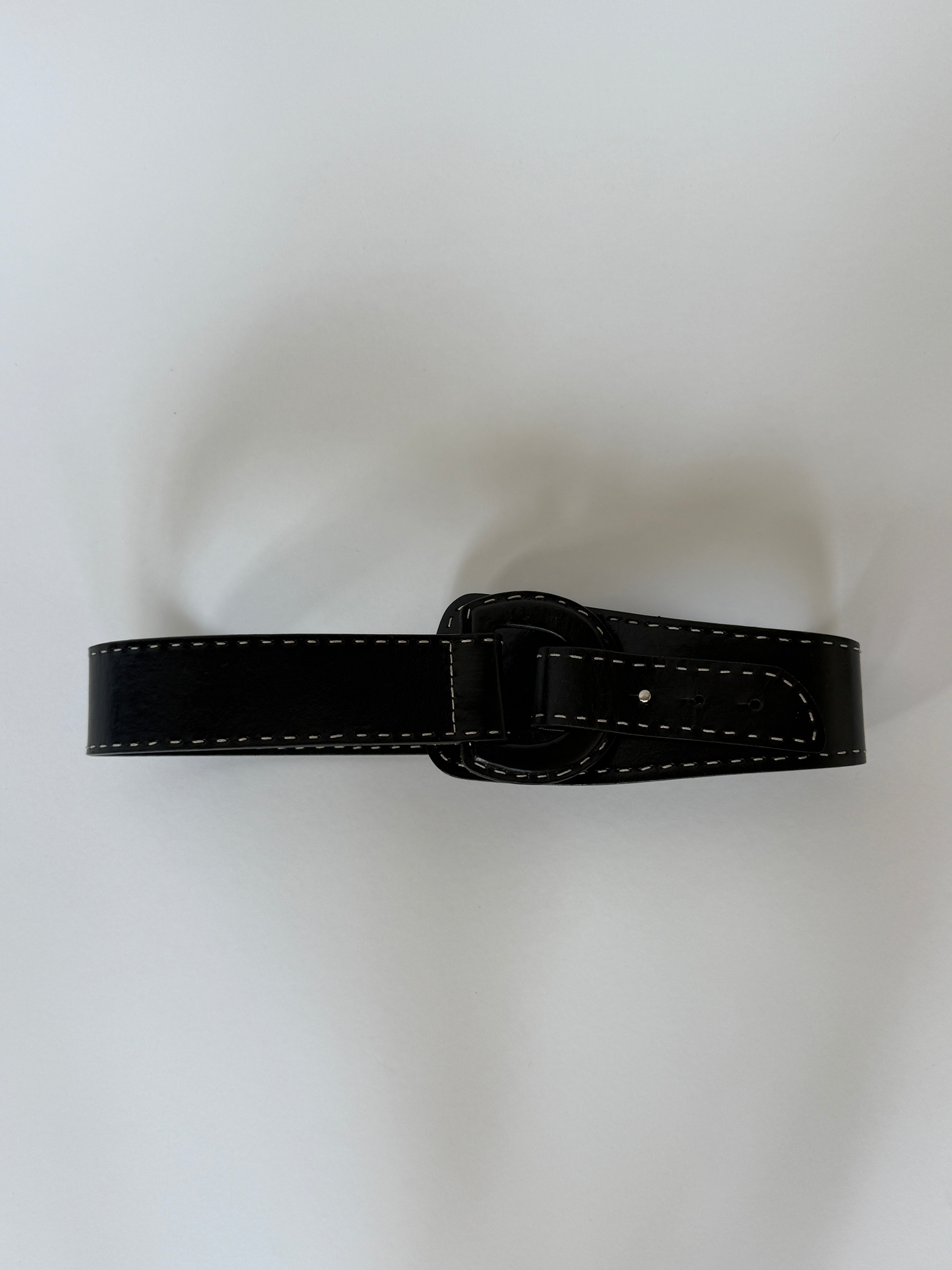 Vintage black Leather Belt with Contrast Stitching