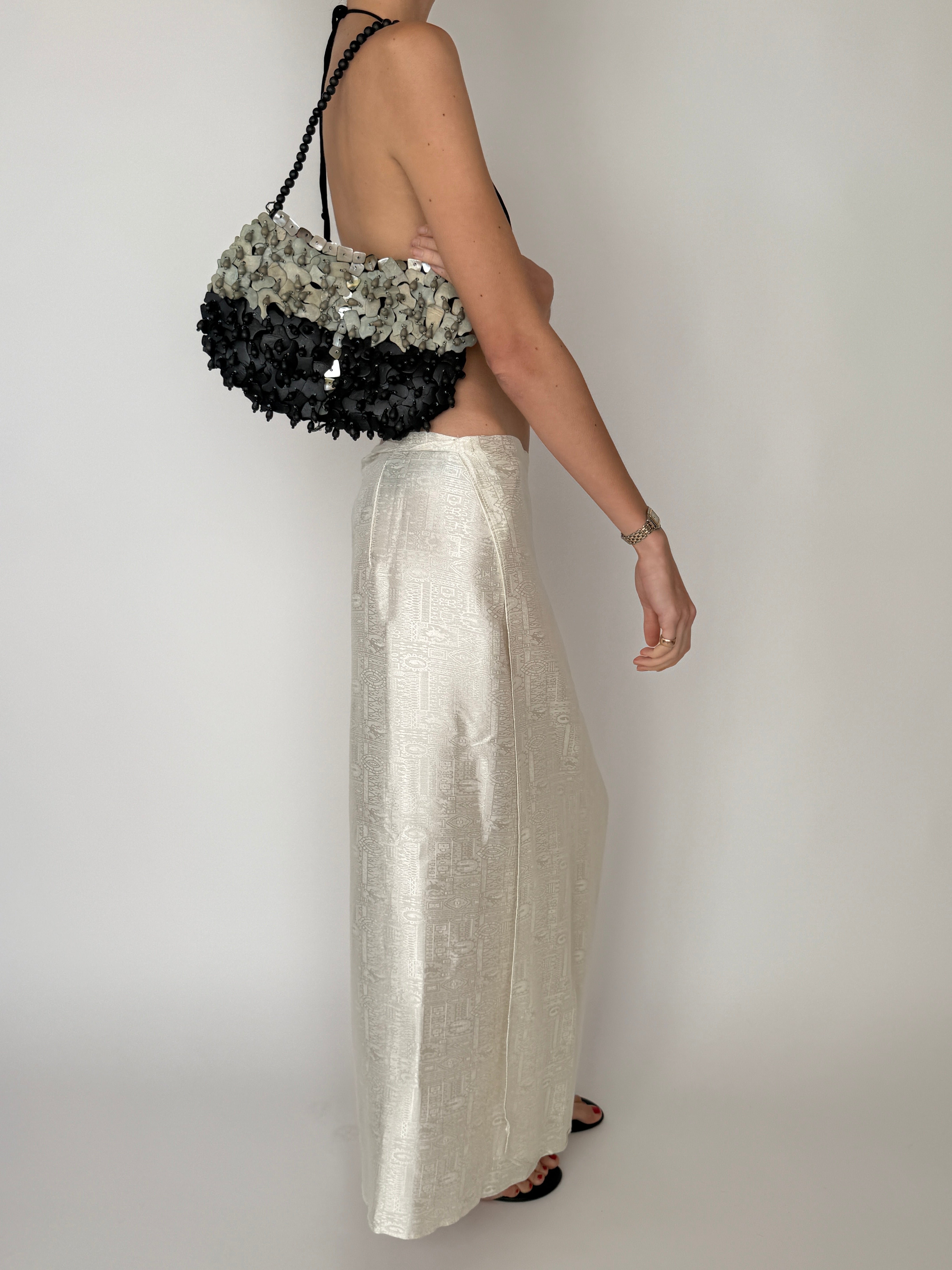 Vintage shell handbag top handle bead detail