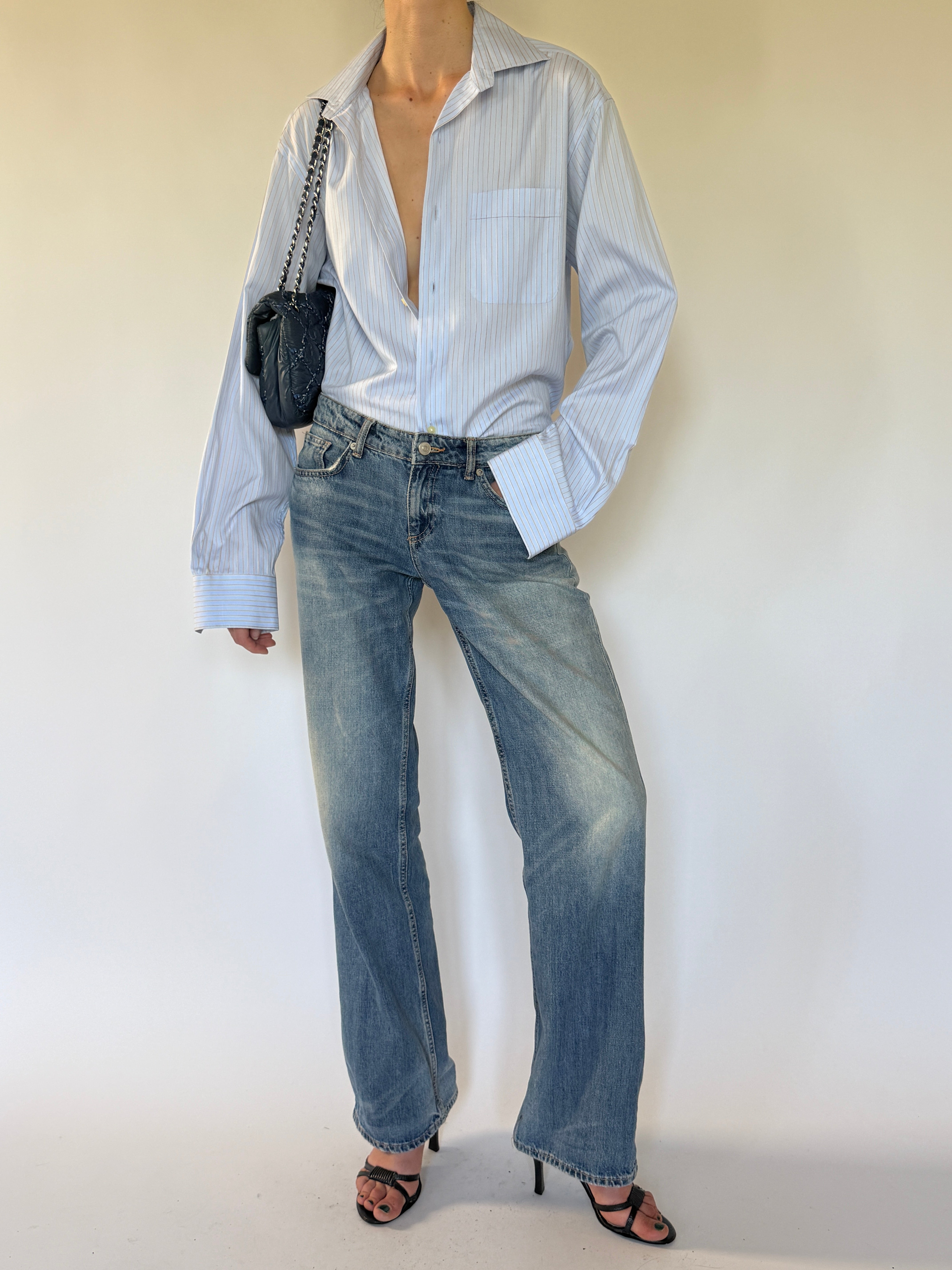 Vintage blue pinstripe cotton shirt front view