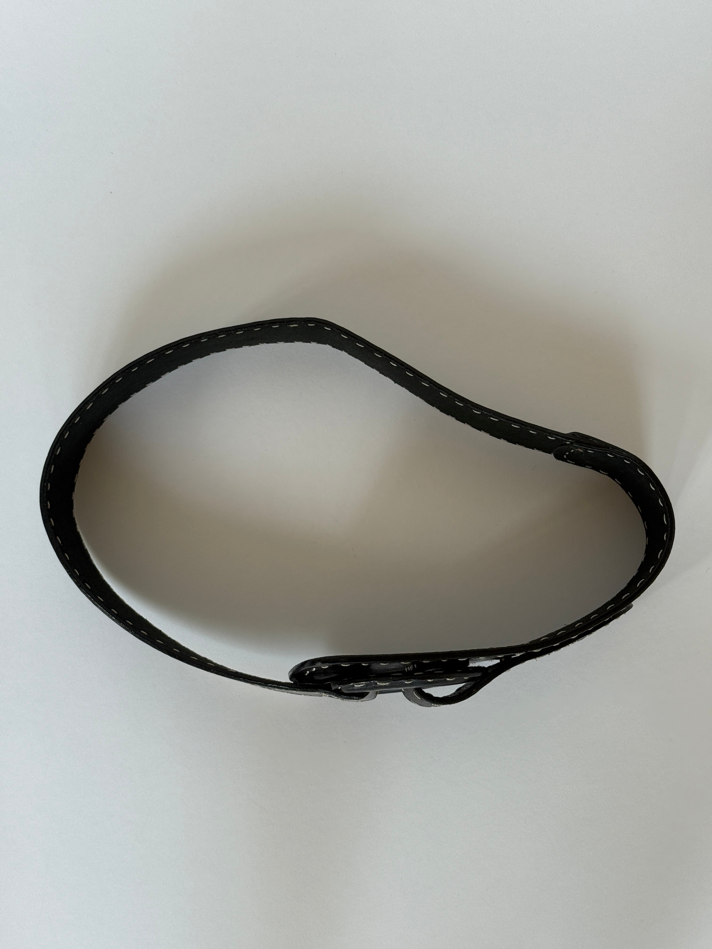 Vintage black Leather Belt with Contrast Stitching