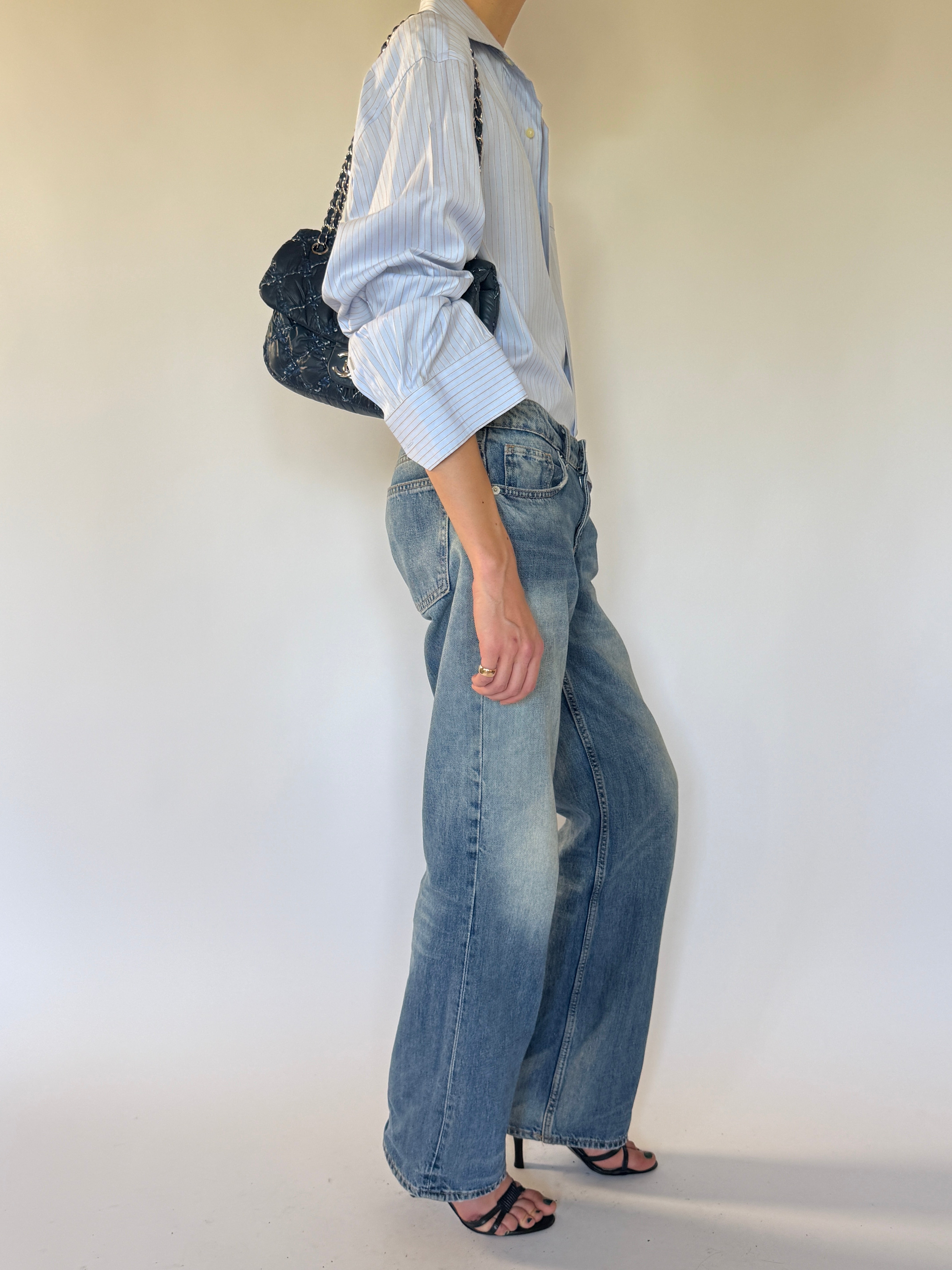 Vintage oversized pinstripe shirt side view