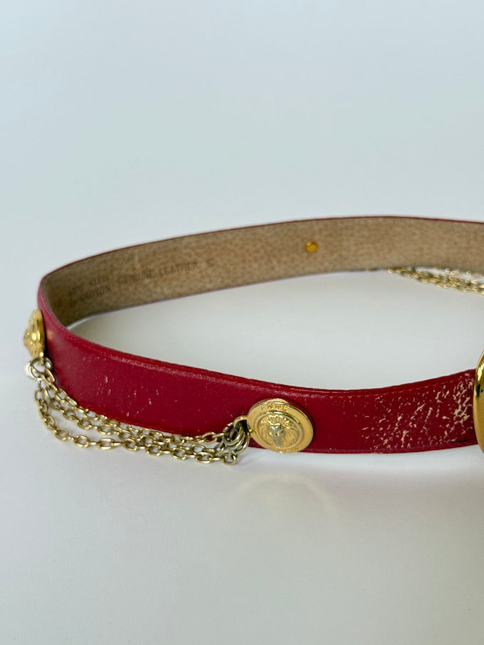 Vintage red chain detail belt with gold hardware