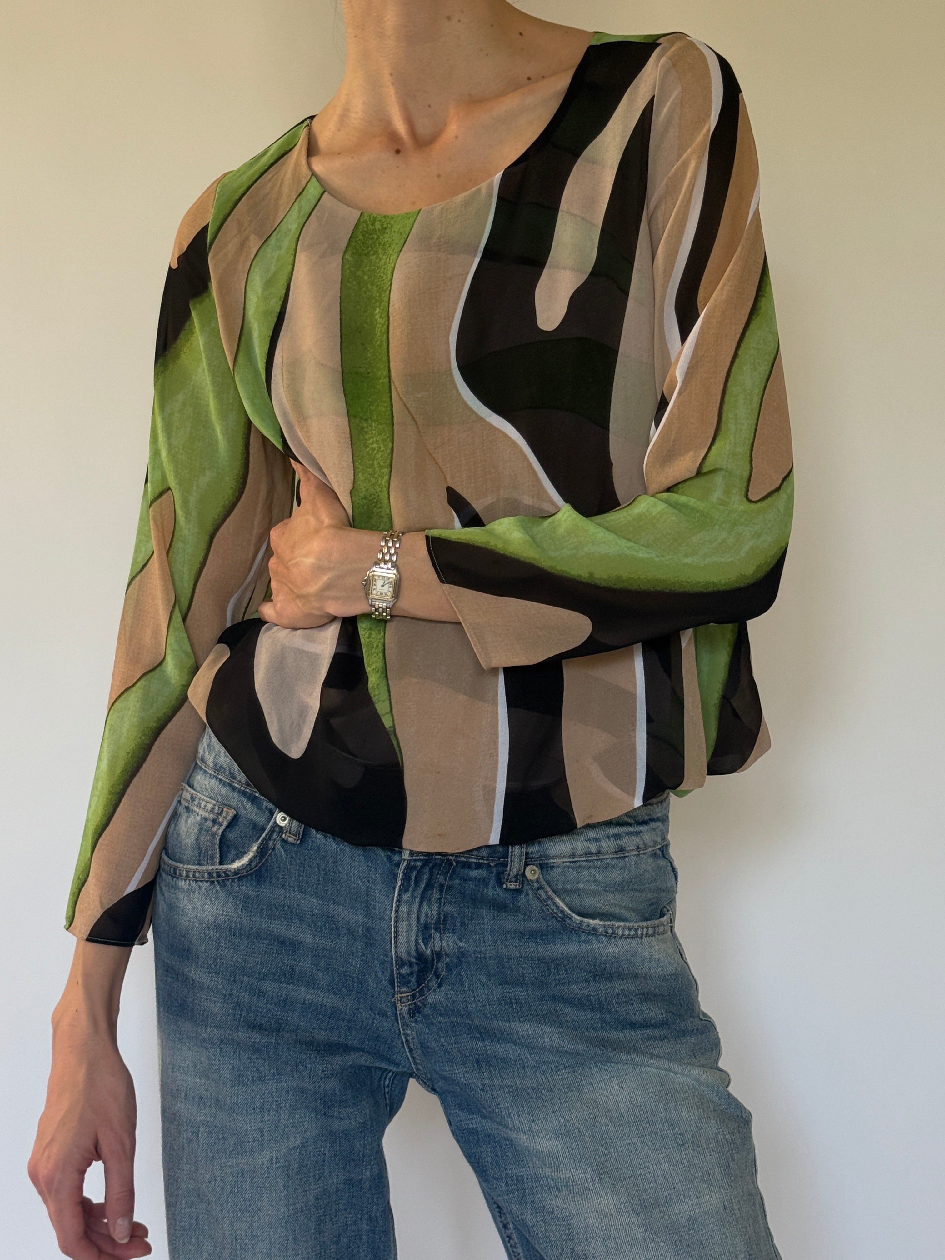 Vintage abstract print blouse front view