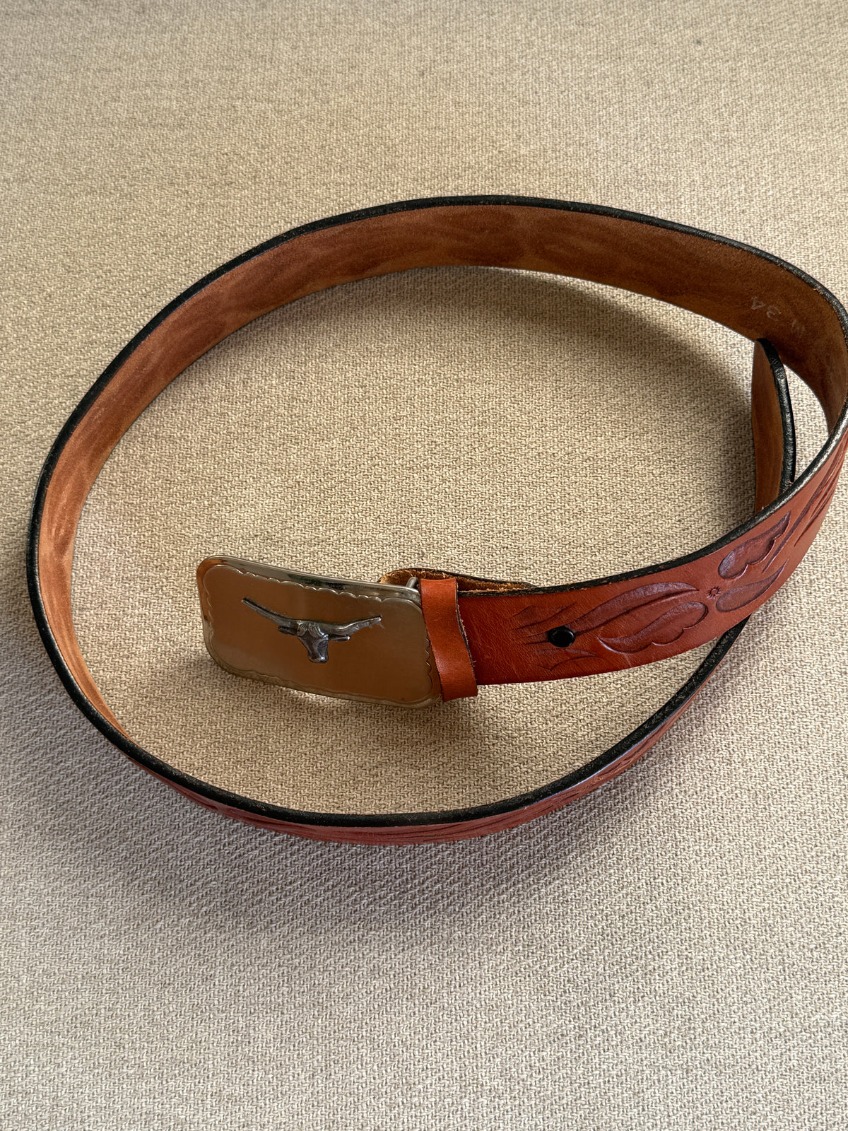 Vintage Brown Western Leather Belt with Silver 3D Buckle 8419