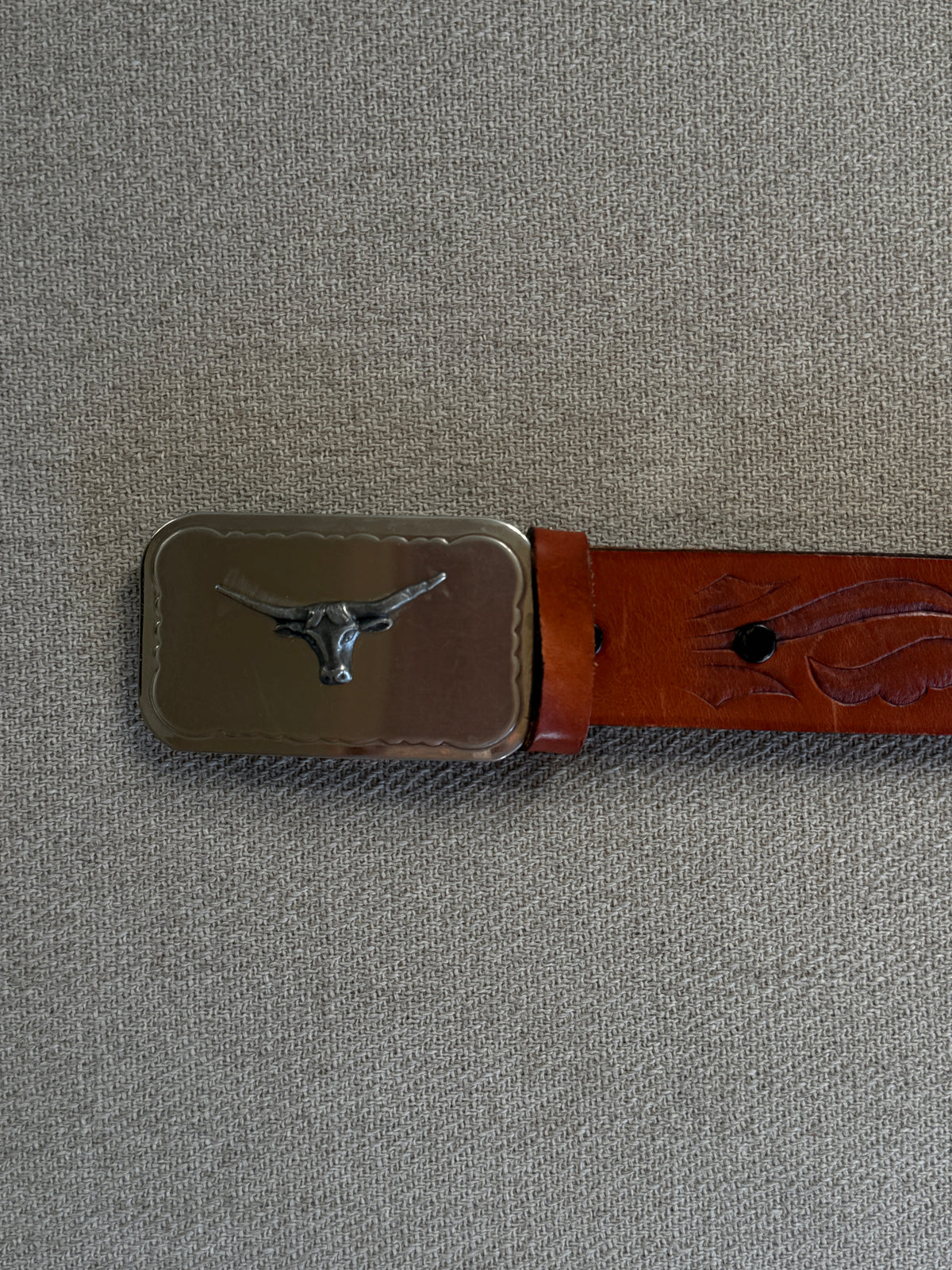 Vintage Brown Western Leather Belt with Silver 3D Buckle 8419