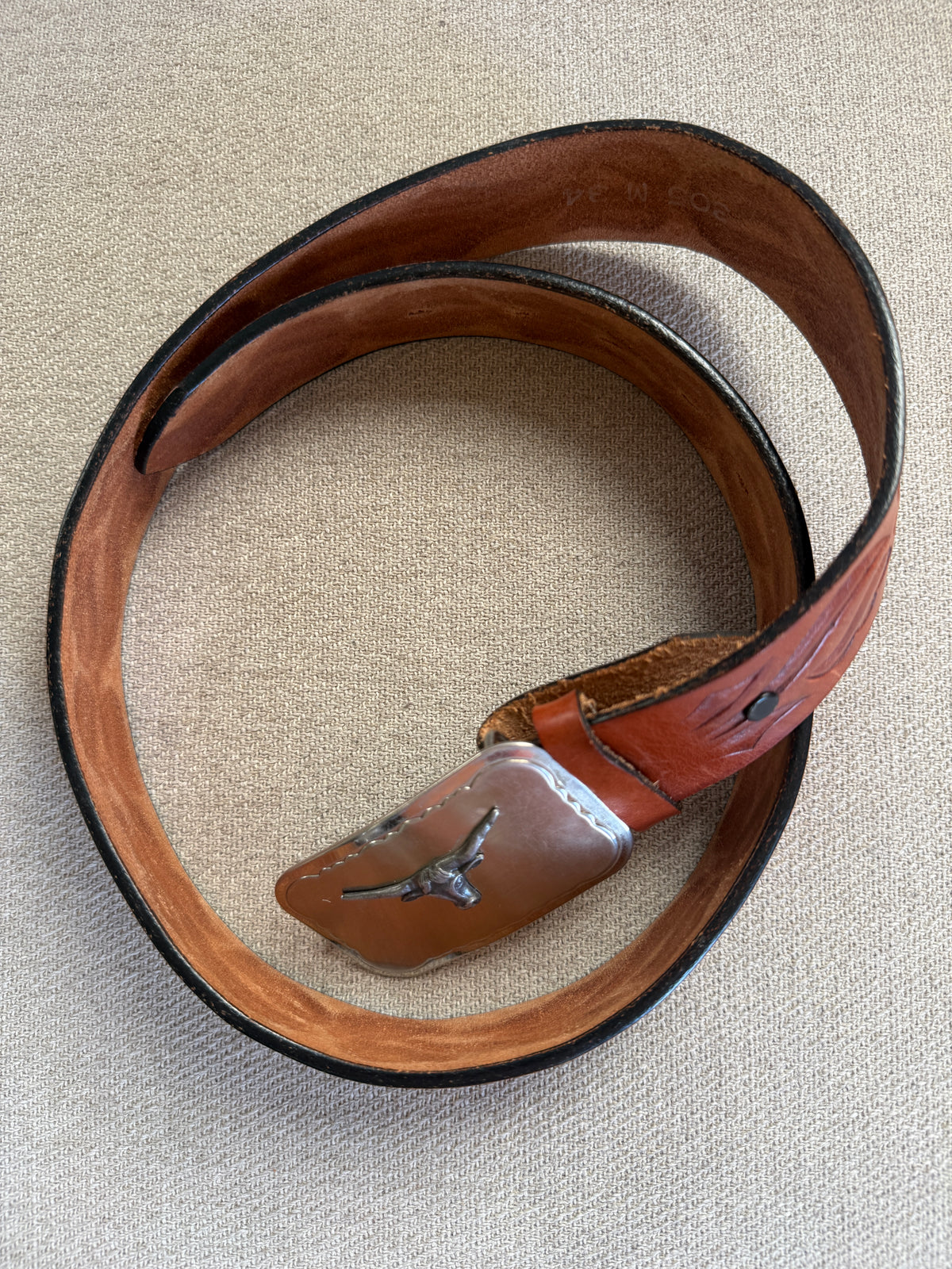 Vintage Brown Western Leather Belt with Silver 3D Buckle 8419