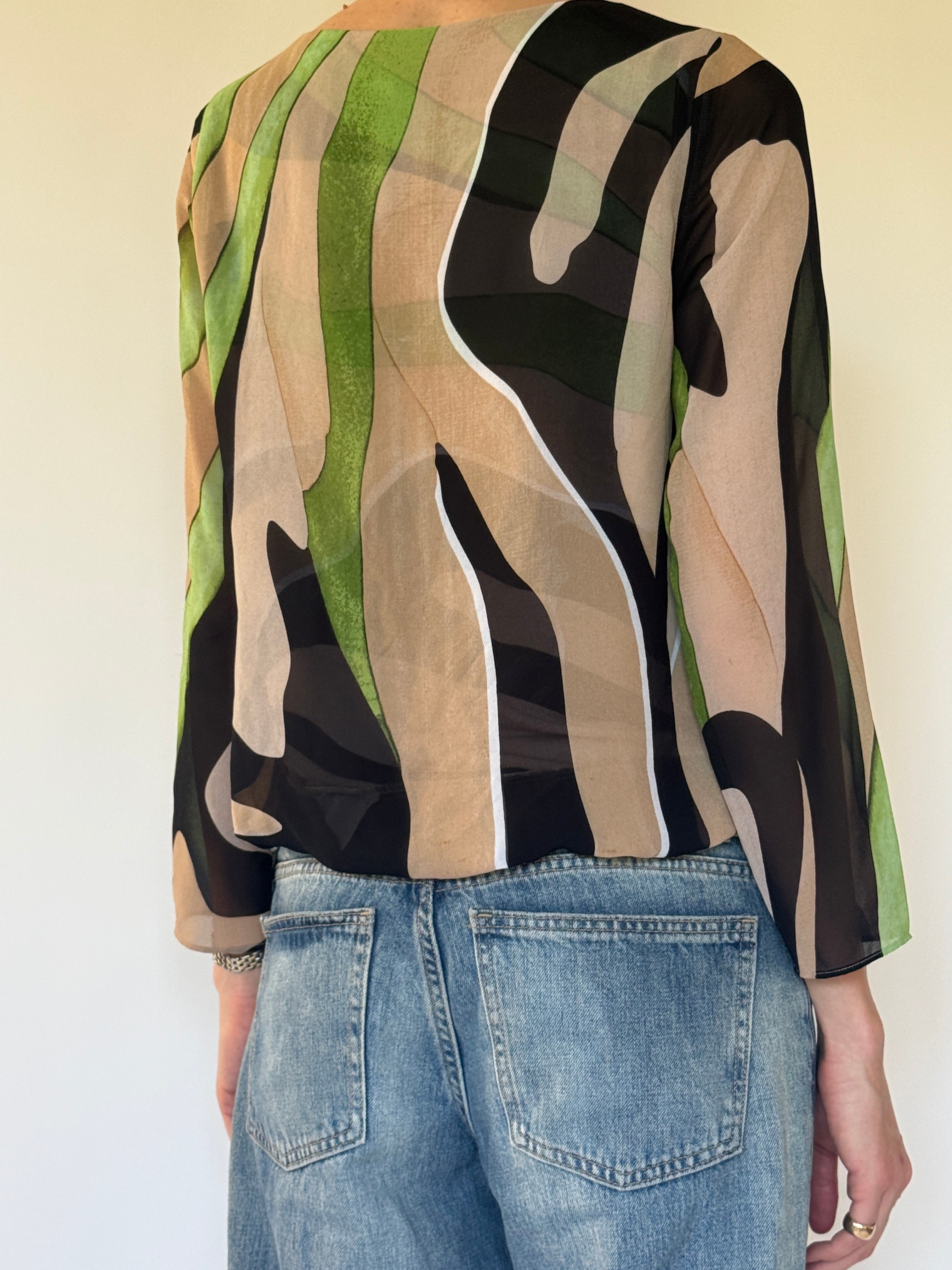 Vintage abstract print blouse back view