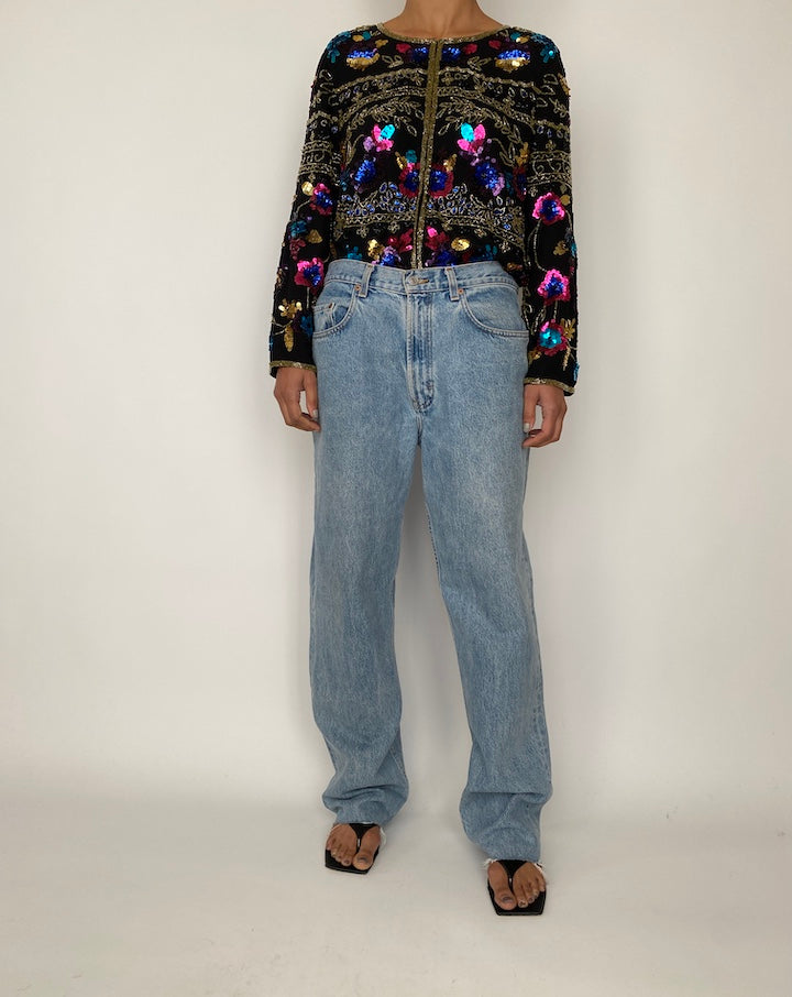VINTAGE BLACK SEQUIN CARDIGAN 2516