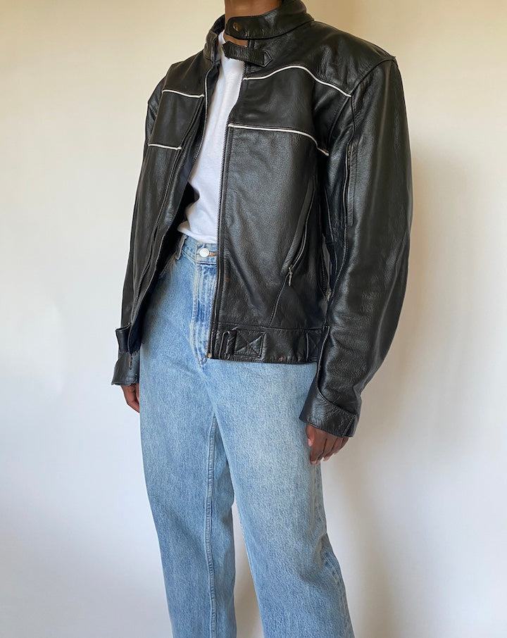 VINTAGE BLACK BIKER LEATHER JACKET 4000
