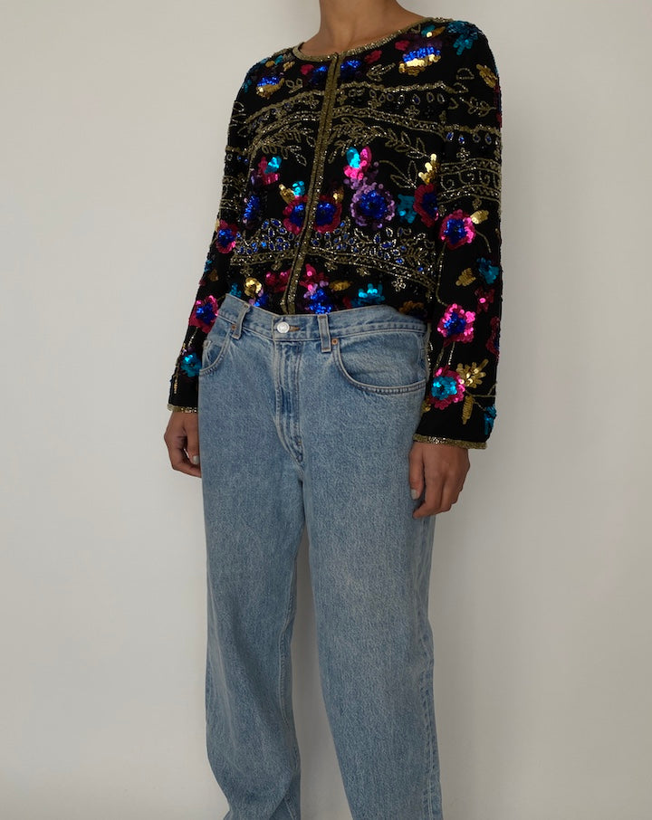 VINTAGE BLACK SEQUIN CARDIGAN 2516