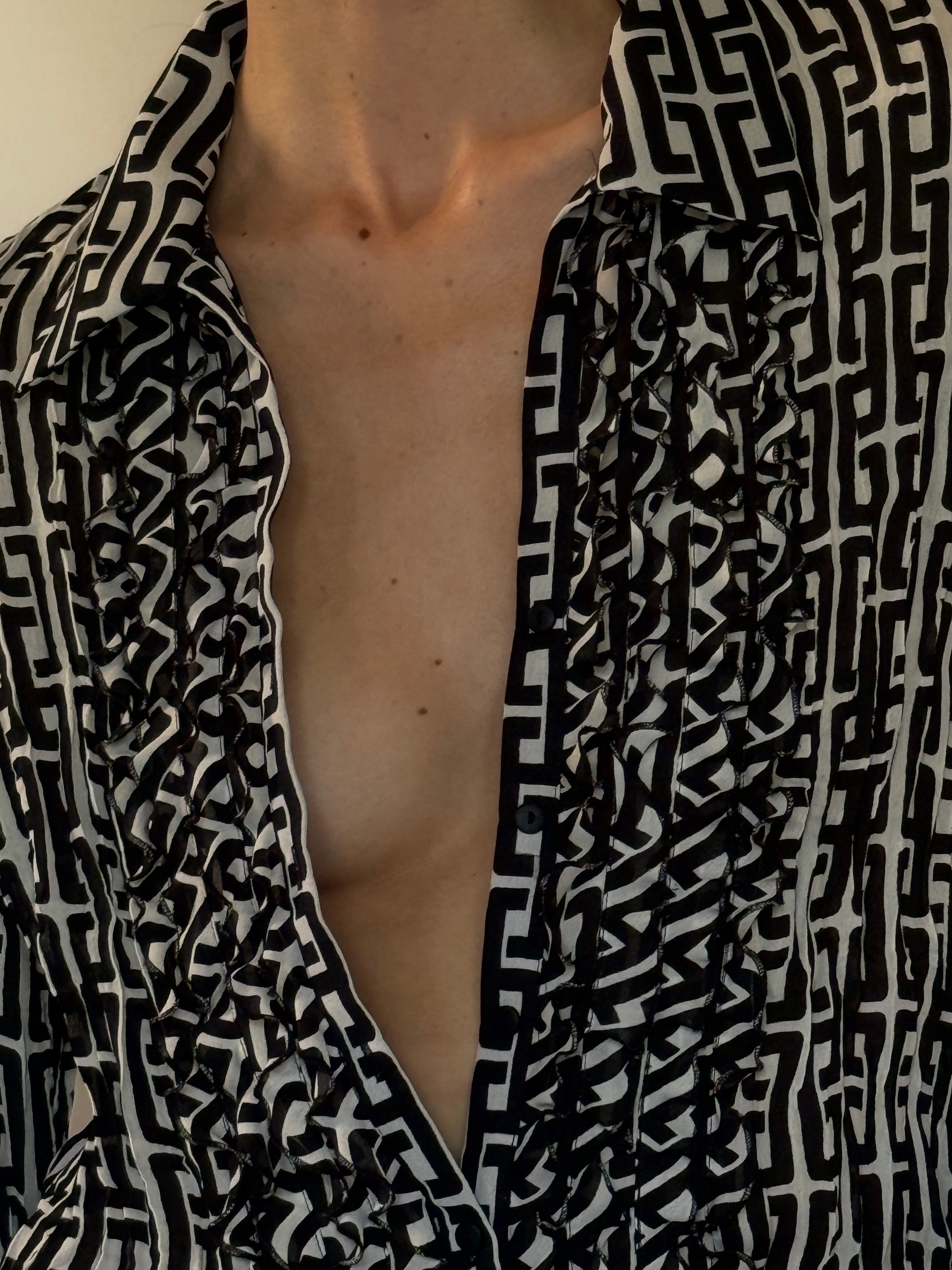 Vintage geometric print fabric close-up